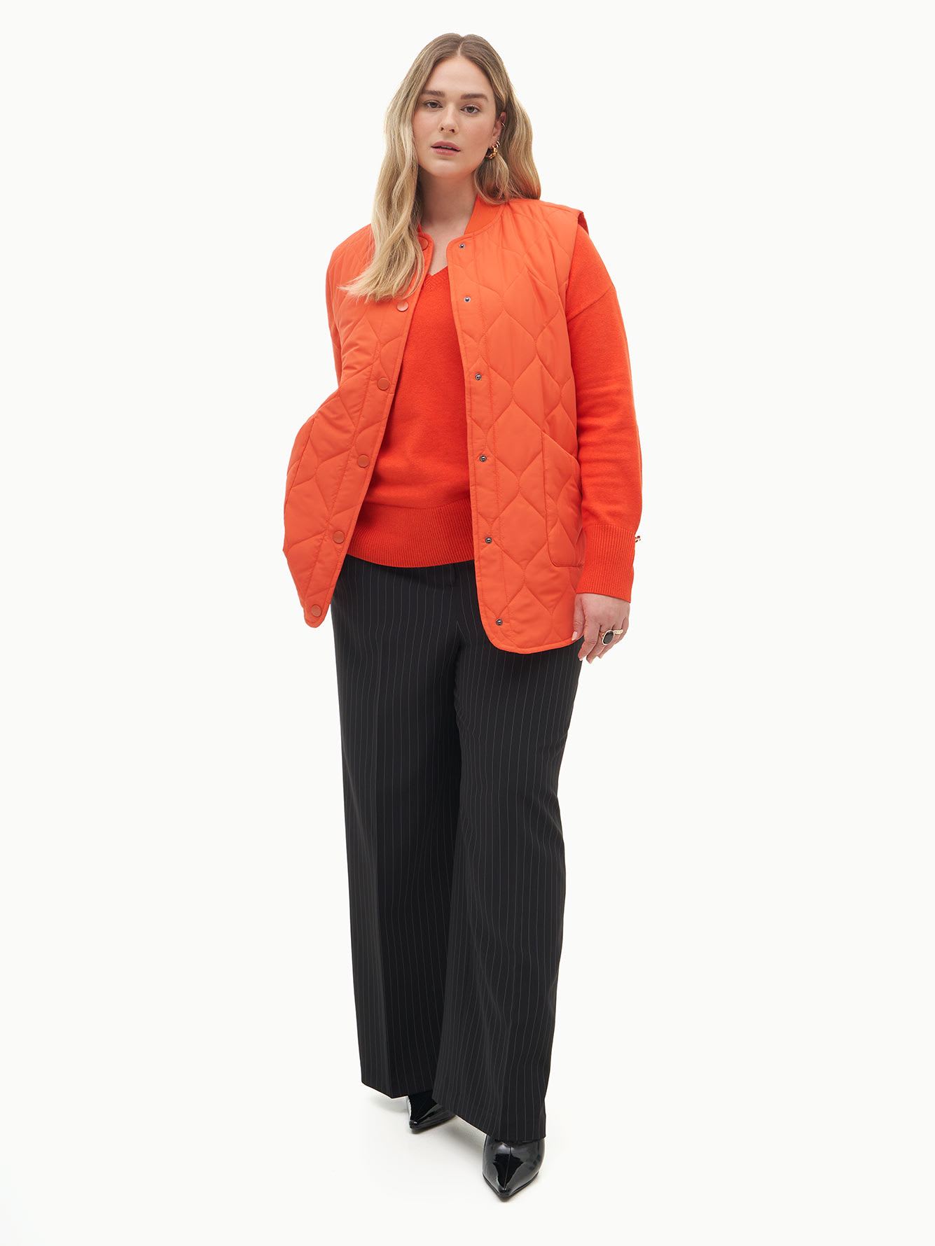 Responsible, Quilted Vest With Rib Knit At Collar - Addition Elle