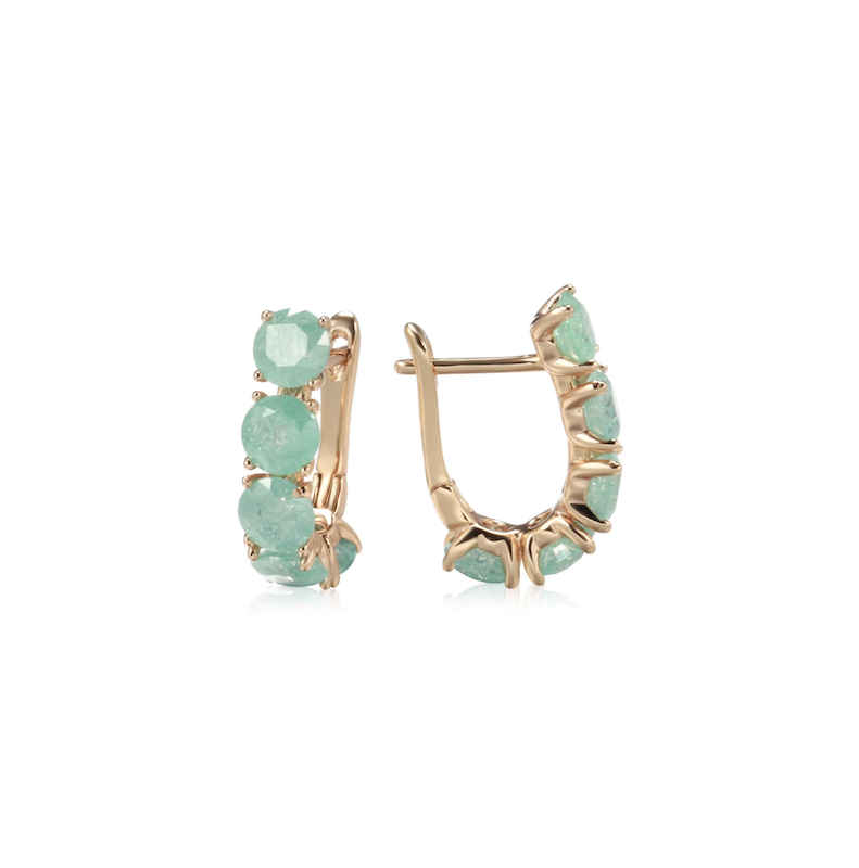 Goldtone & Opal Green CZ Prong Set Leverback Hoop Earrings - Eva Sky2