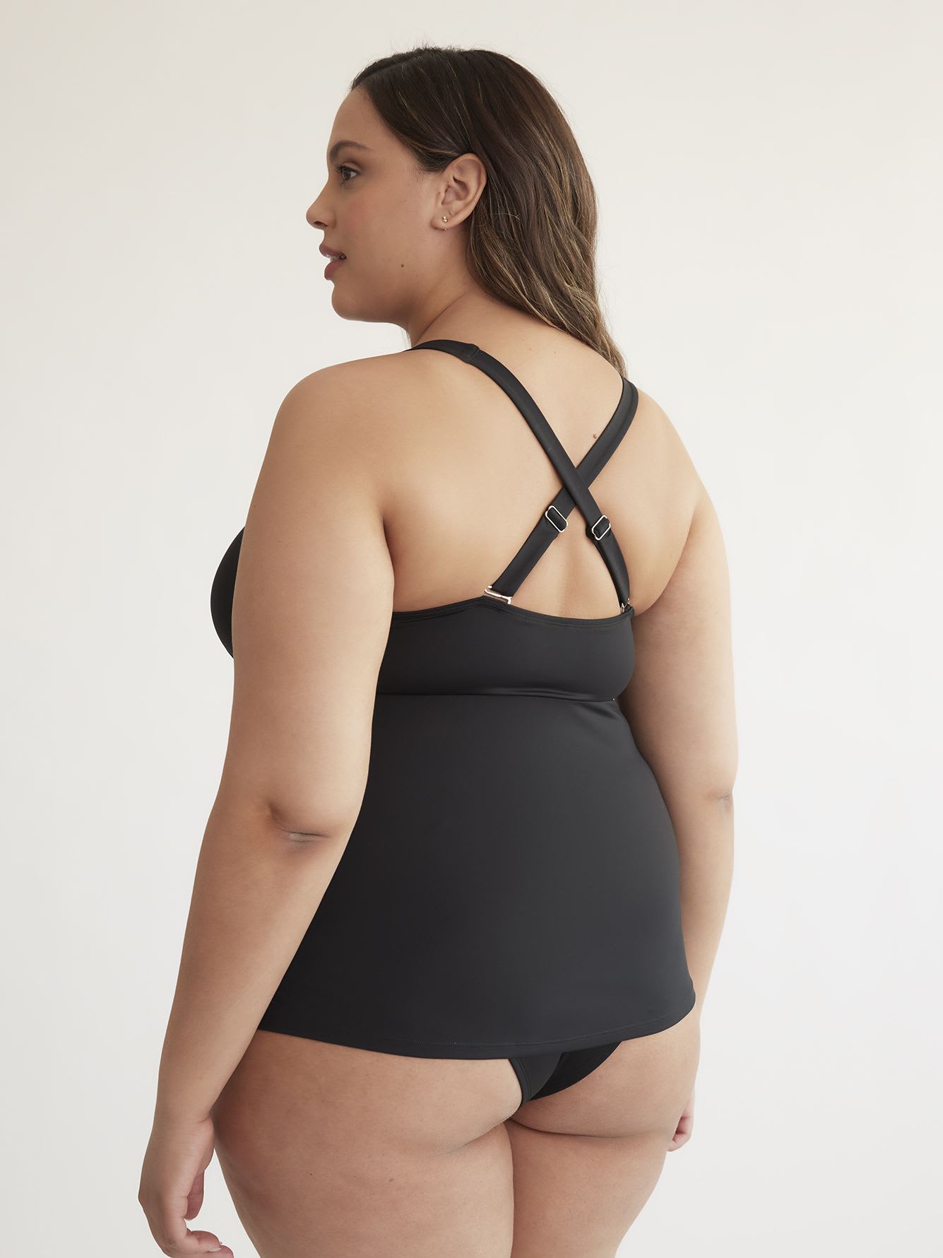 Black V-Neck Lace-Up Tankini Top