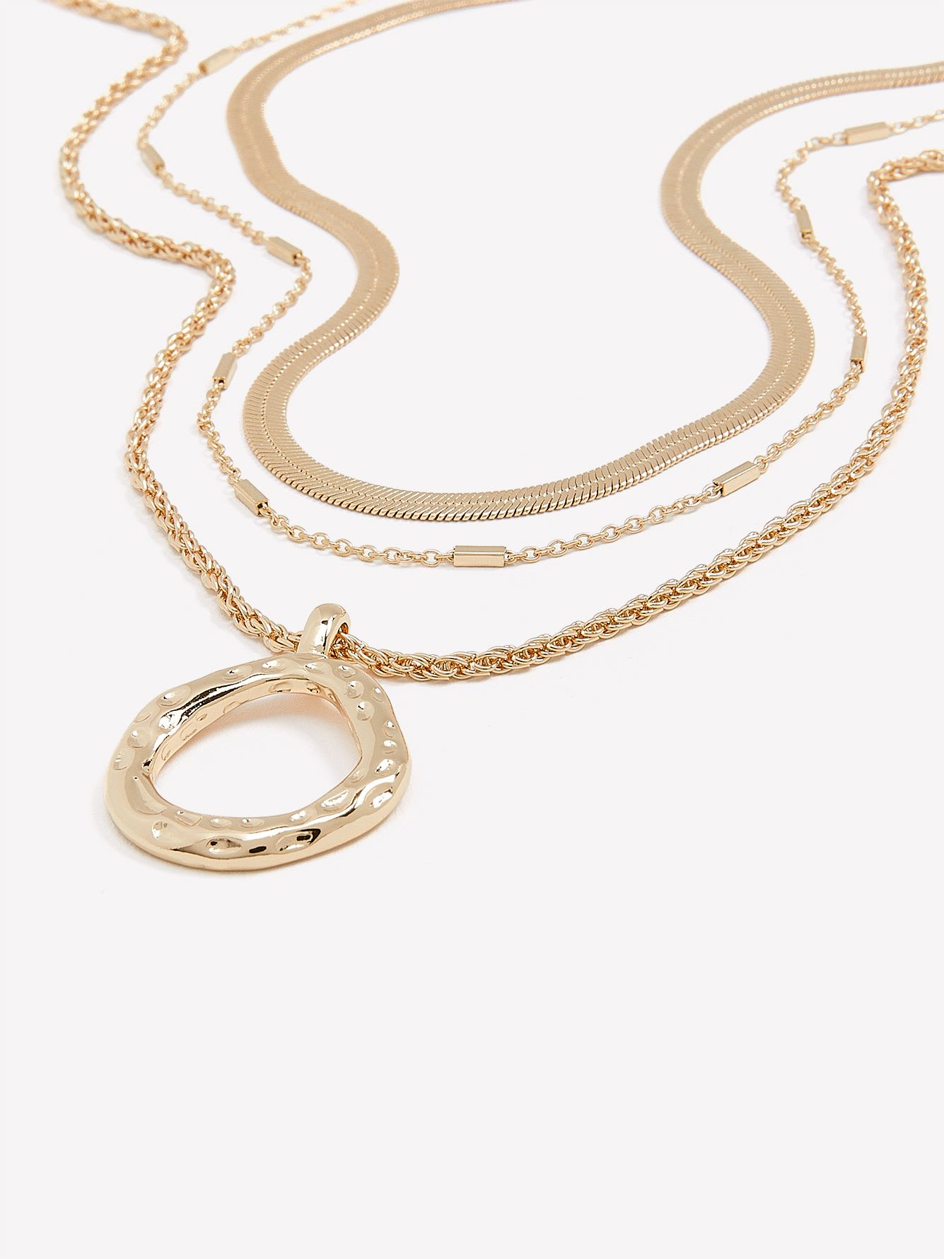 Two-Layer Short Necklace with Hammered Ring Pendant