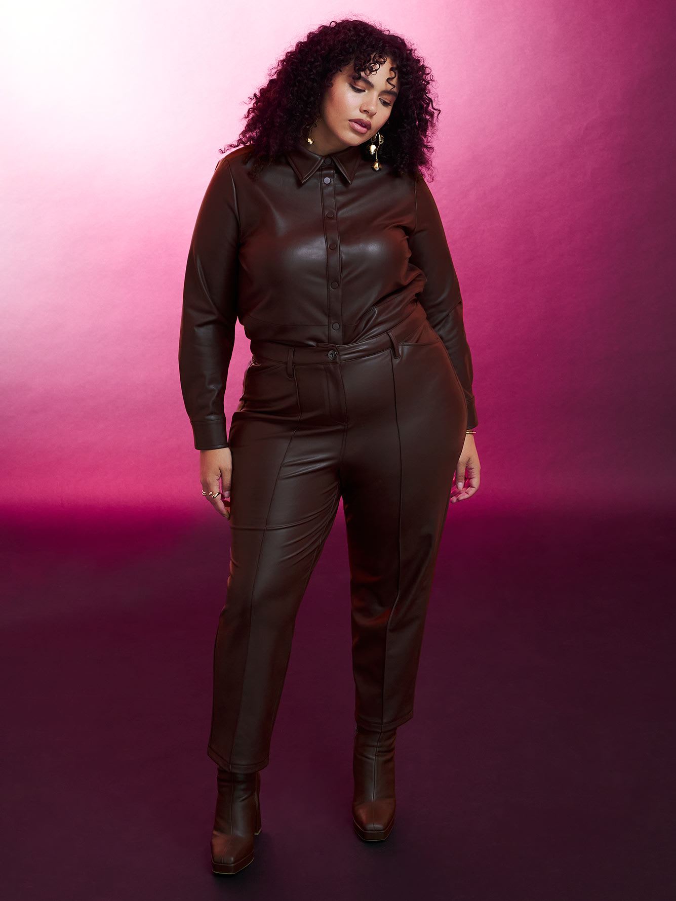 High-Waisted Straight-Leg Faux Leather Pant - Addition Elle