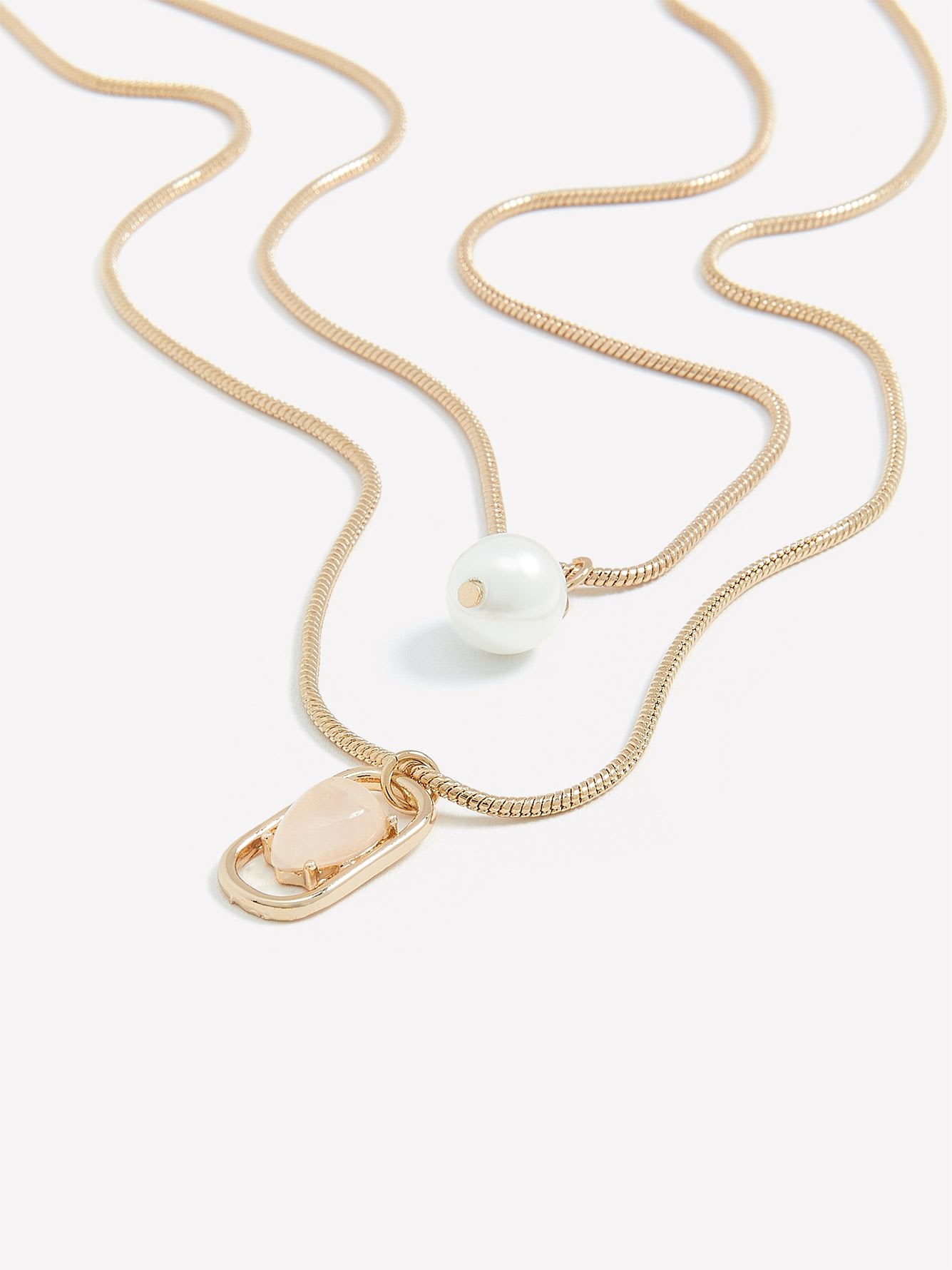Two-Layer Short Necklace with Pearl and Stone Pendants