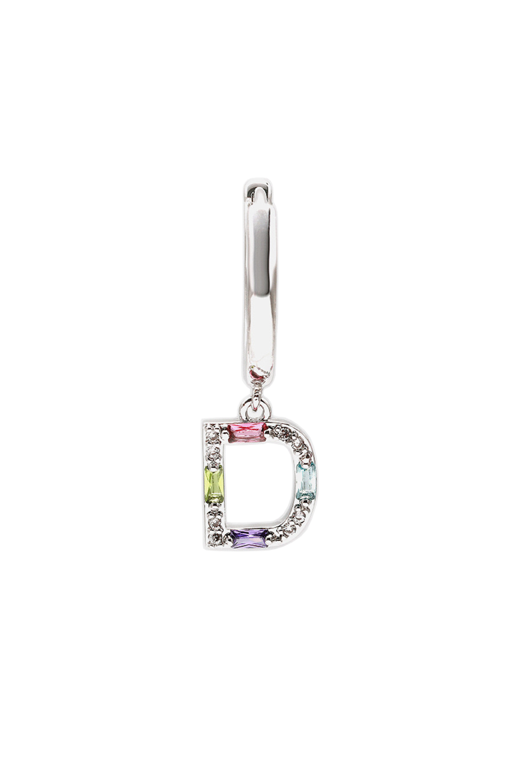Classicharms-Single Pavé Initial Charm Drop Huggie Hoop Earring-Letter D