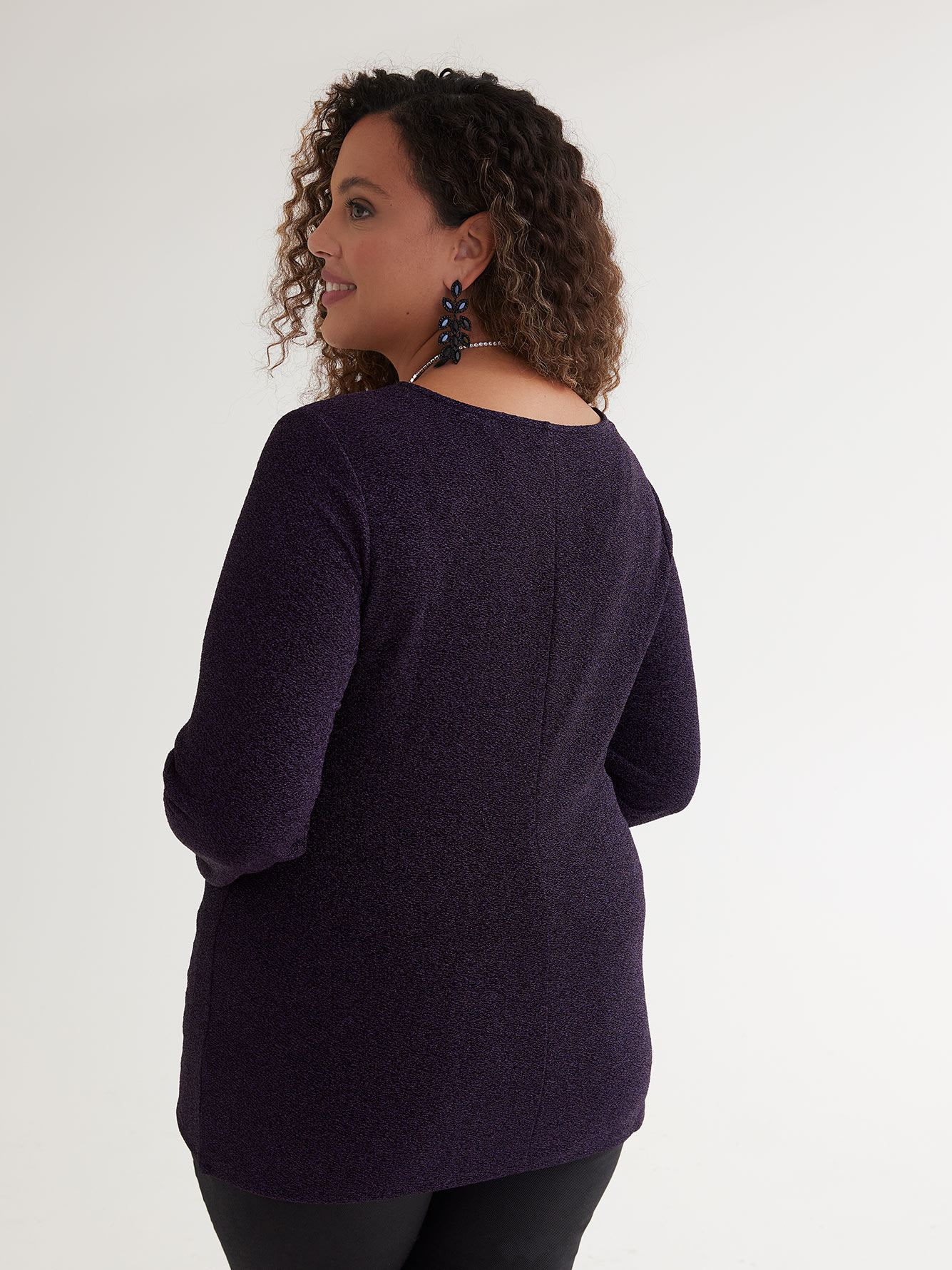 Black Twisted V-Neck Knit Top