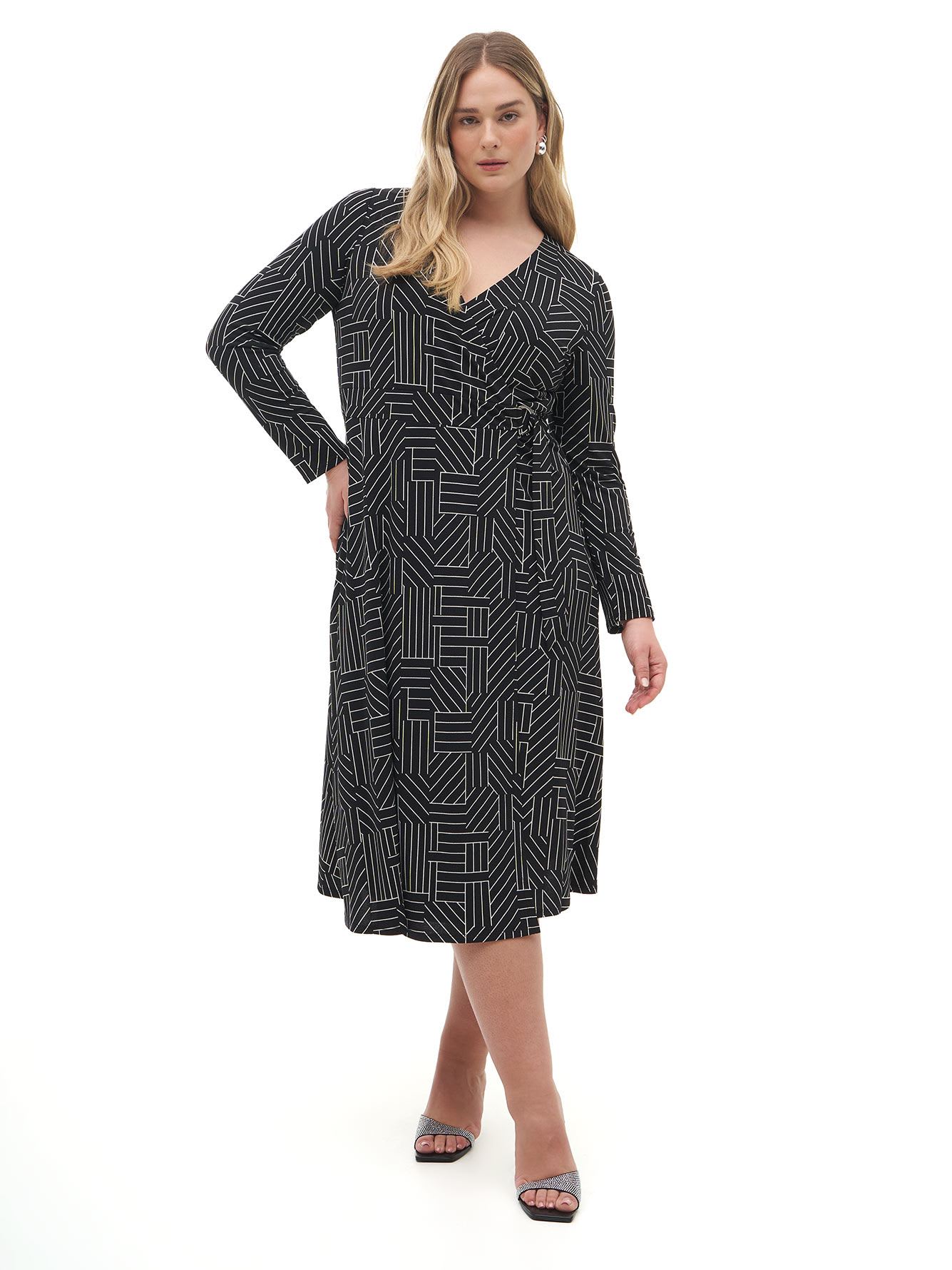 Knit Wrap Printed Dress - Addition Elle
