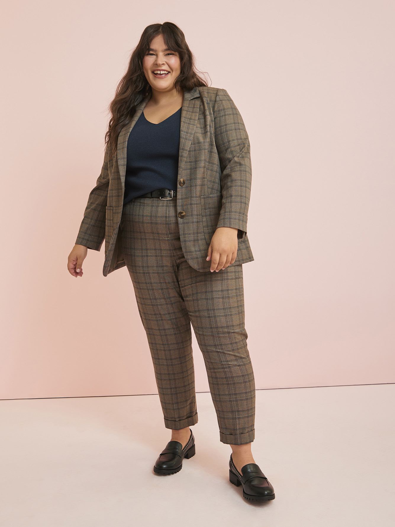 Plaid Tapered Leg Pant with Rolled Cuffs