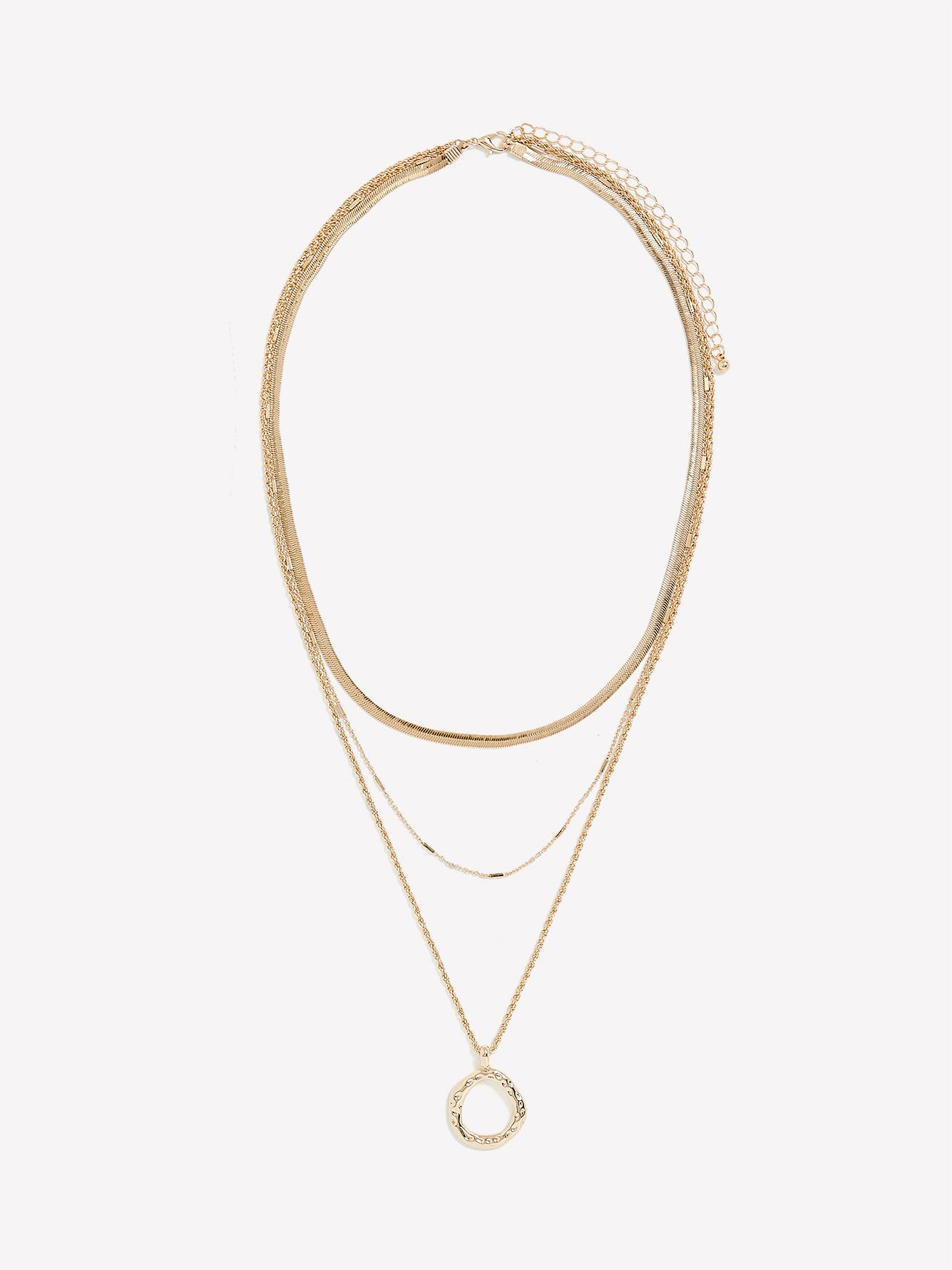 Two-Layer Short Necklace with Hammered Ring Pendant
