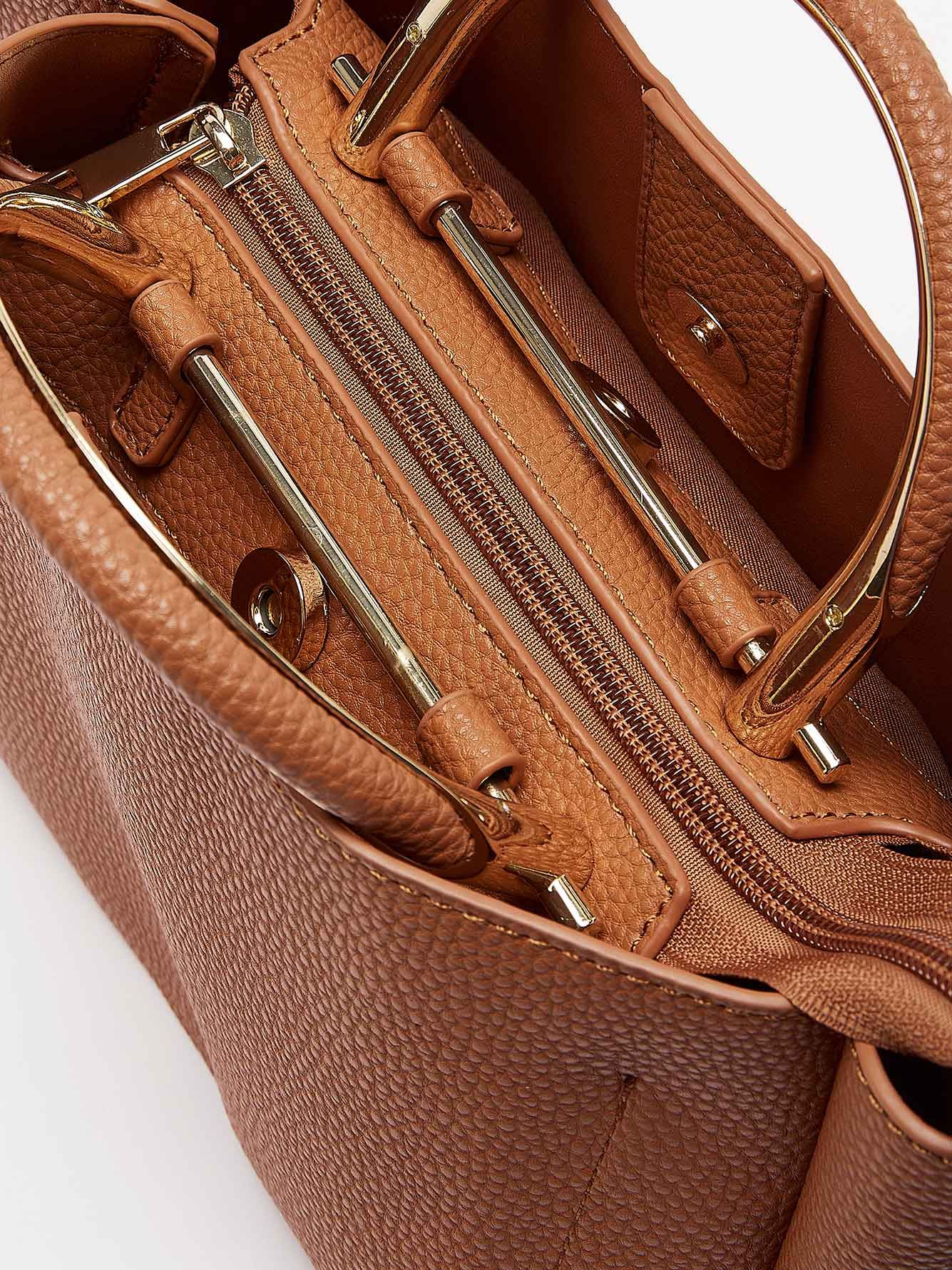 Mini Satchel Handbag in Pebble Faux Leather