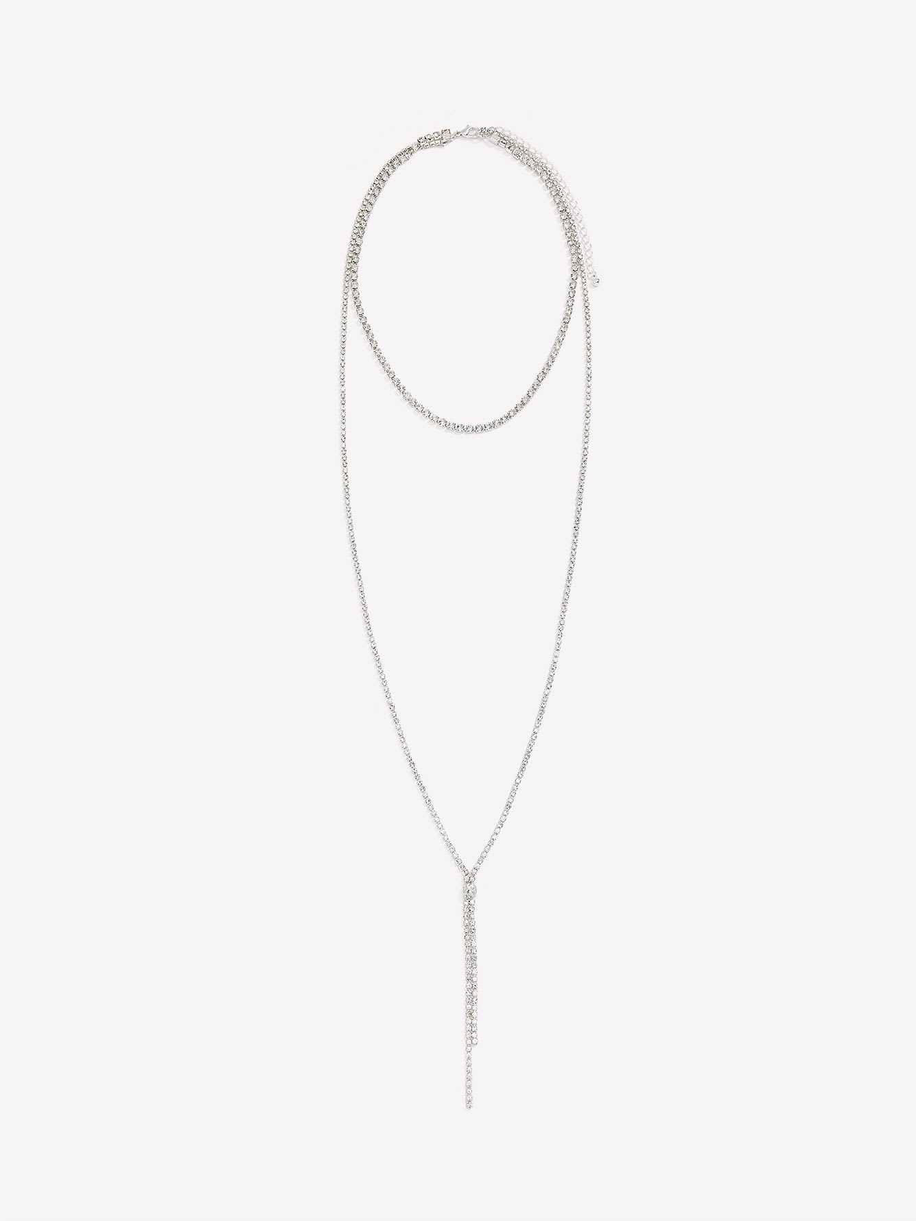 Two-Layer Silver Rhinestone Necklace - Addition Elle