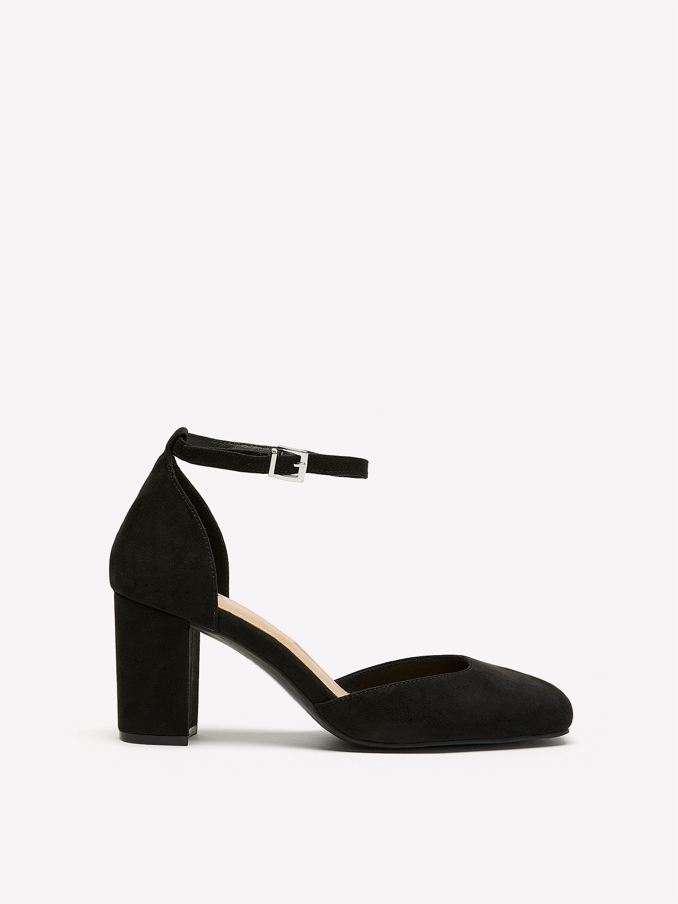 Extra Wide Width, Black Block-Heeles Shoe with Ankle Strap