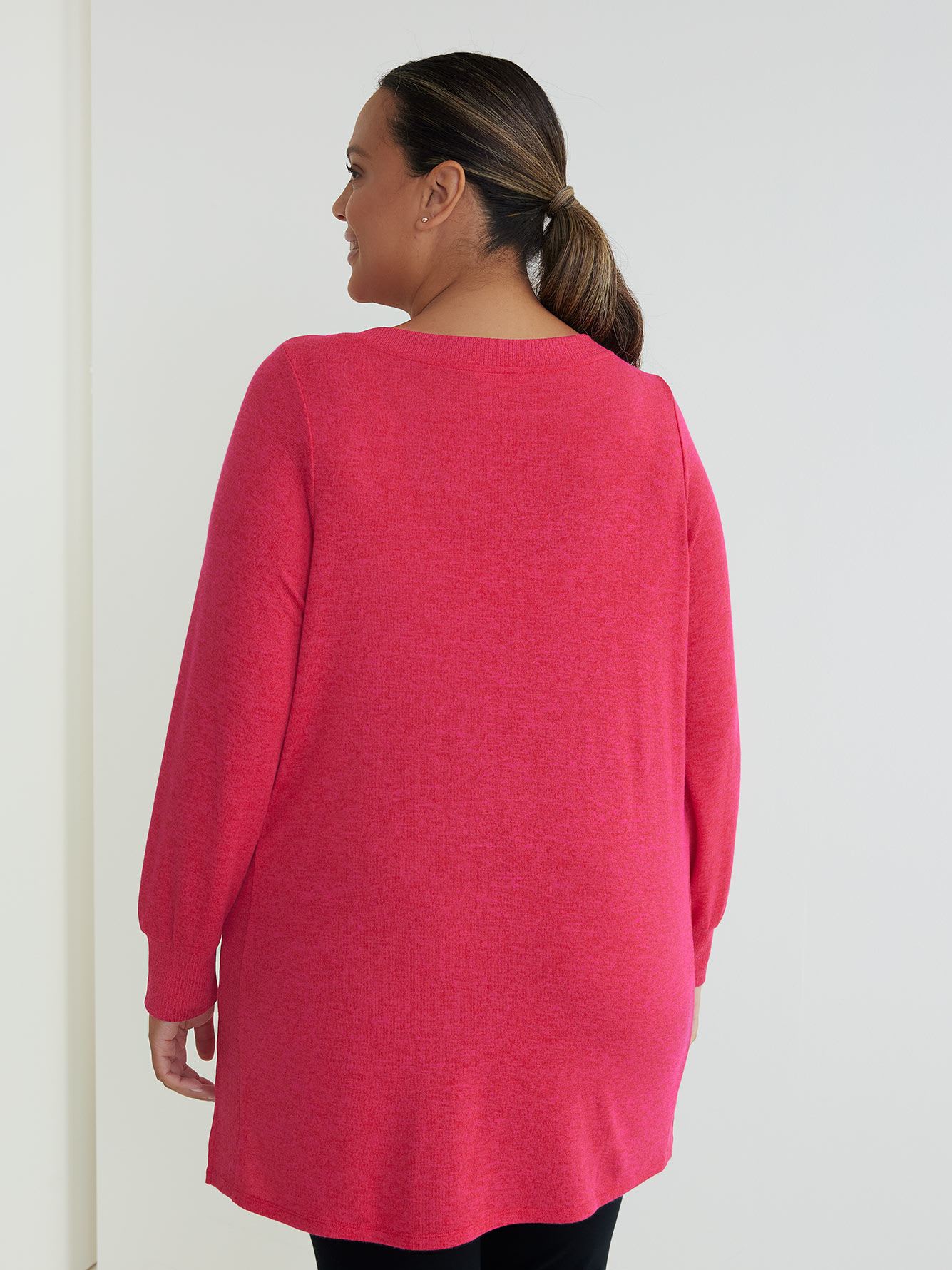 Tunic Knit Top with Ribbed Sides