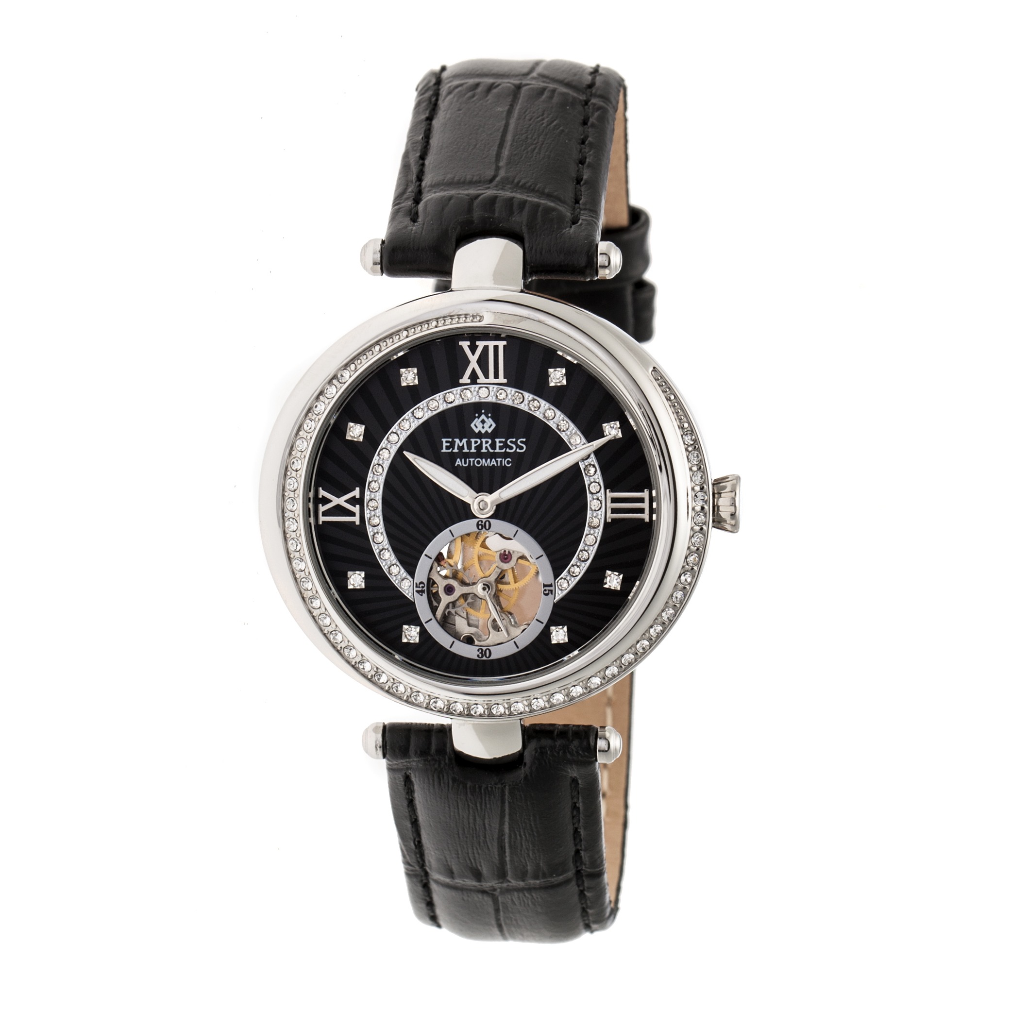 Empress - Stella Automatic Semi-Skeleton MOP Leather-Band Watch - Purple/White