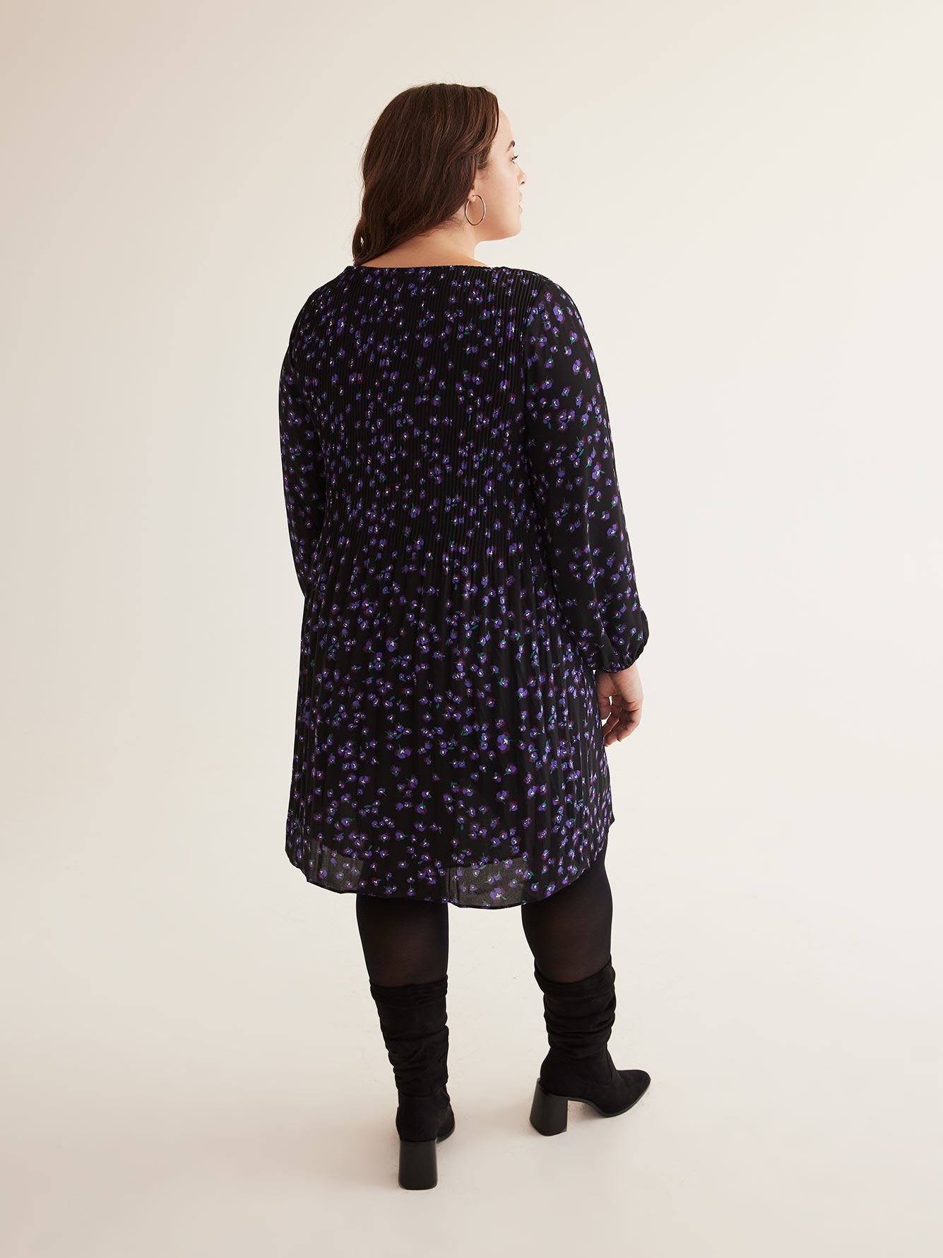 Responsible, Foral Pleated V-Neck Dress