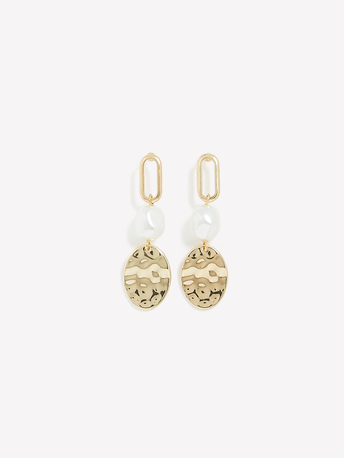 Pendant Earrings with Pearl and Hammered Drop