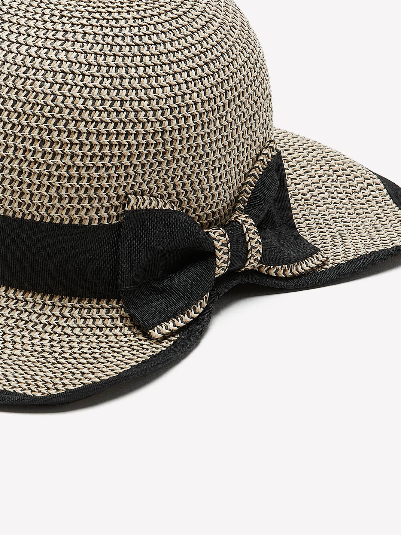 Two-Tone Straw Hat with Grosgrain Bow