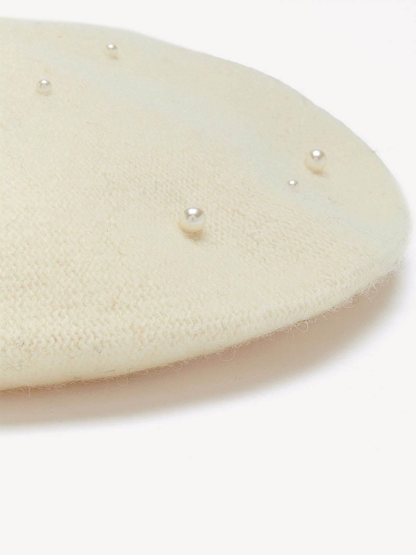 Ivory Wool Beret with Pearls