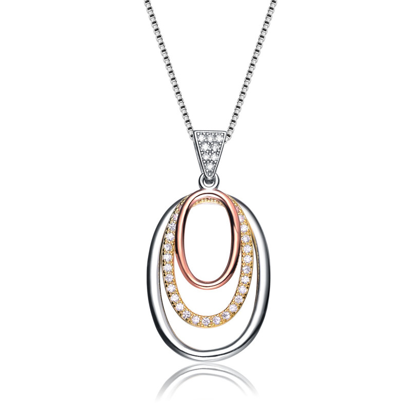 Genevive Sterling Silver White Gold and 18k Rose Gold Overlay Pendant Necklace