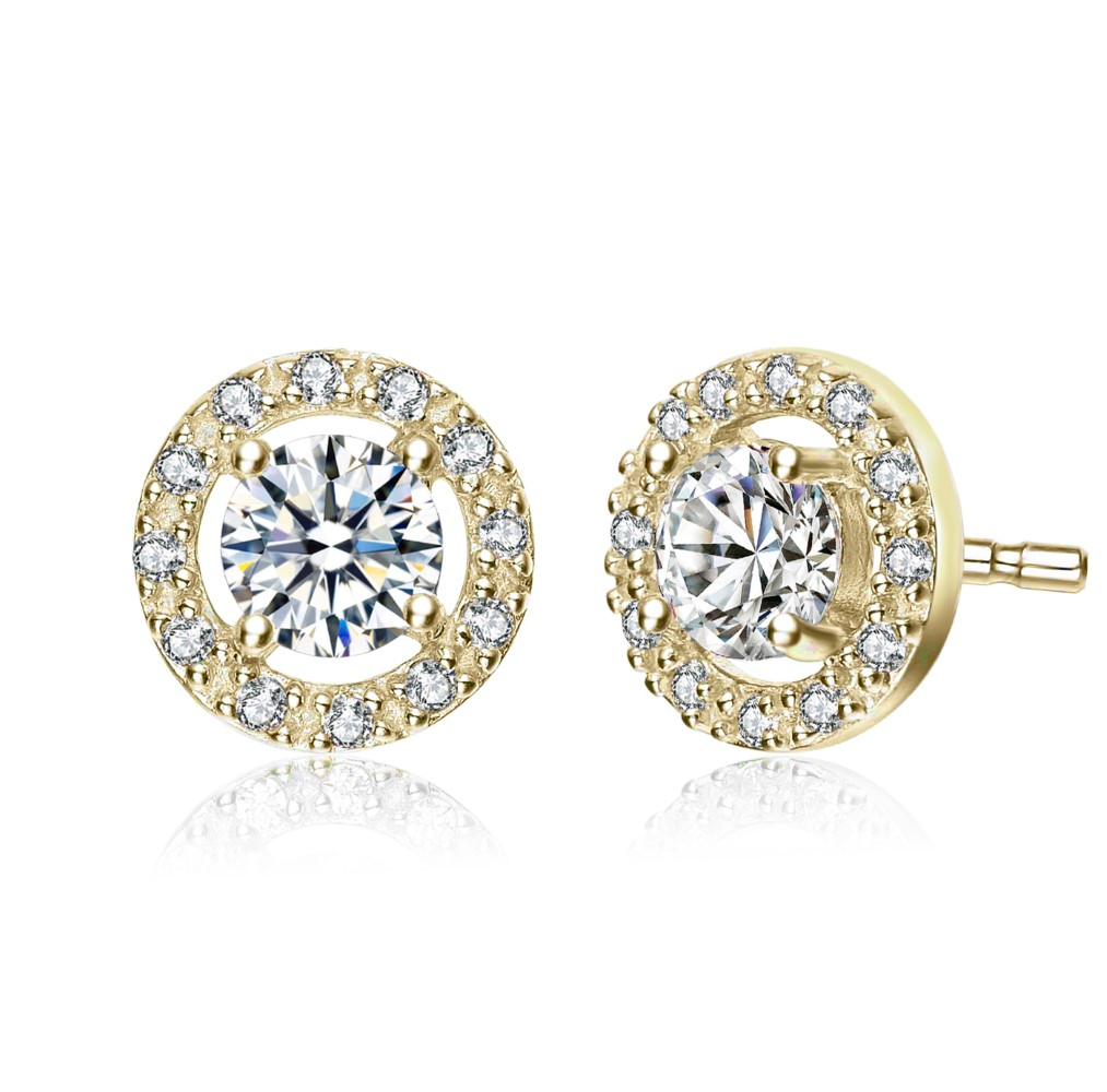 Rachel Glauber Elegant Halo Stud Earrings with Colored Round Cubic Zirconia