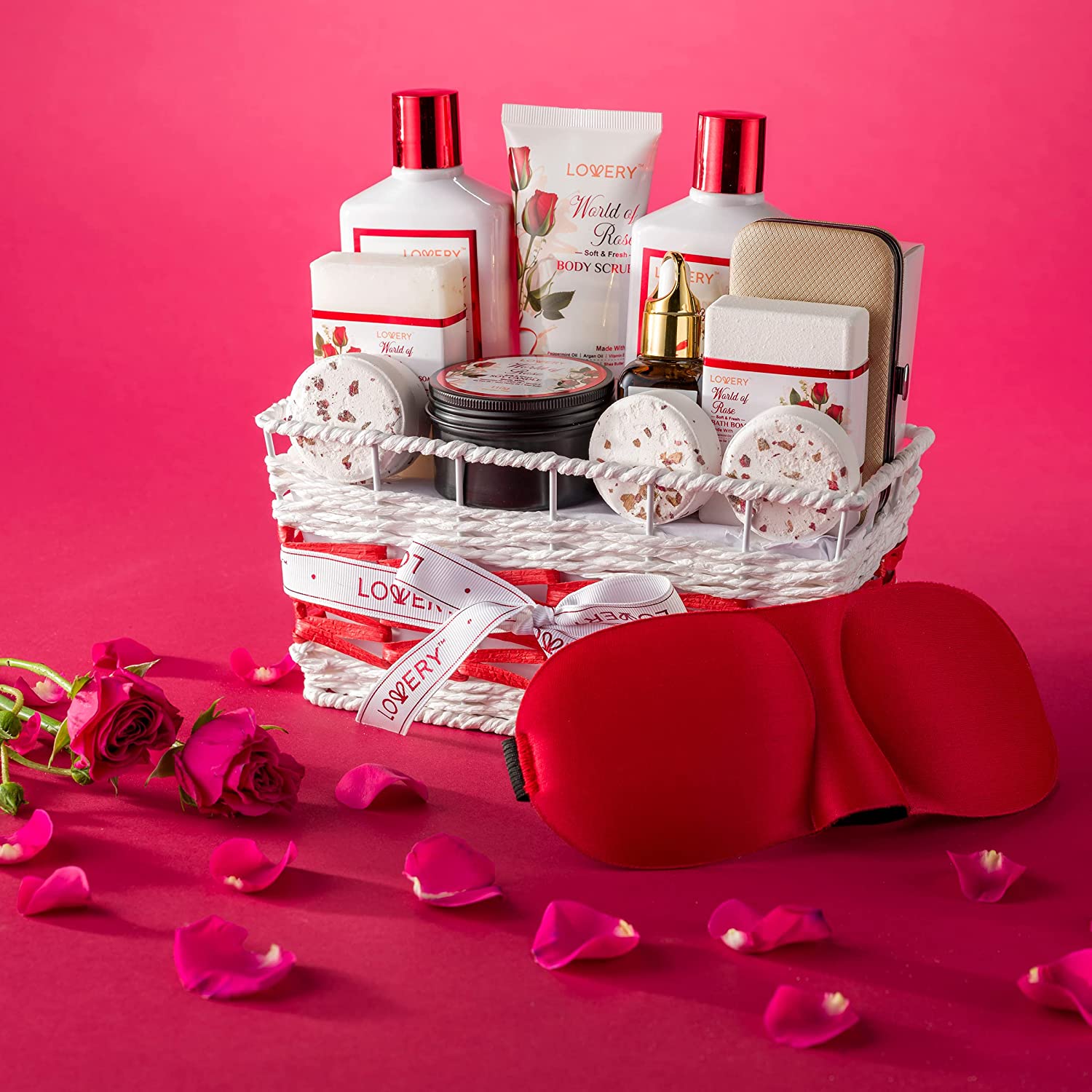 Lovery Red Rose Spa Gifts, Stress Relief Selfcare Kit, 35 Piece