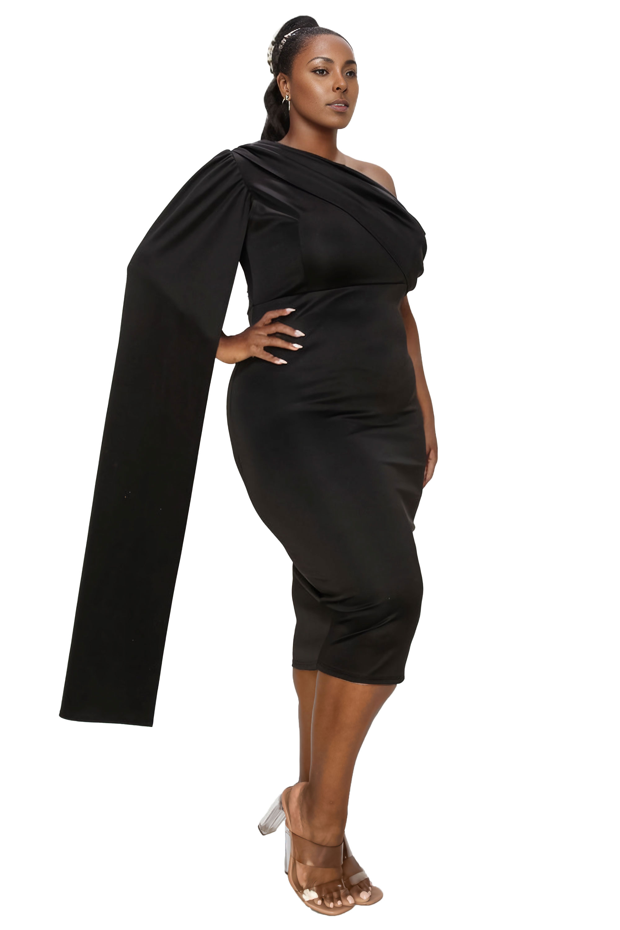 Spade One Shoulder Cape Dress - L I V D