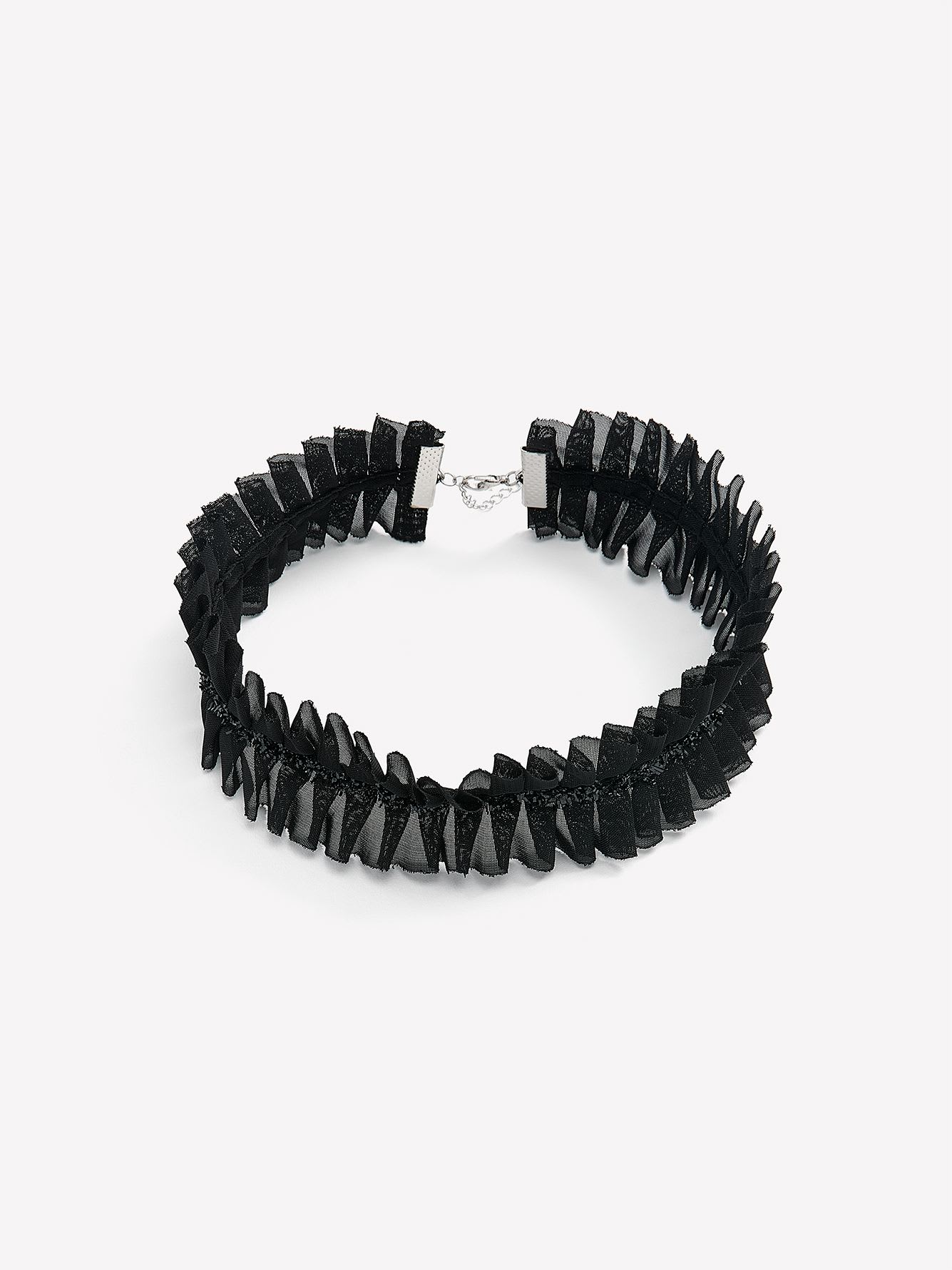 Black Pleated Fabric Choker Necklace
