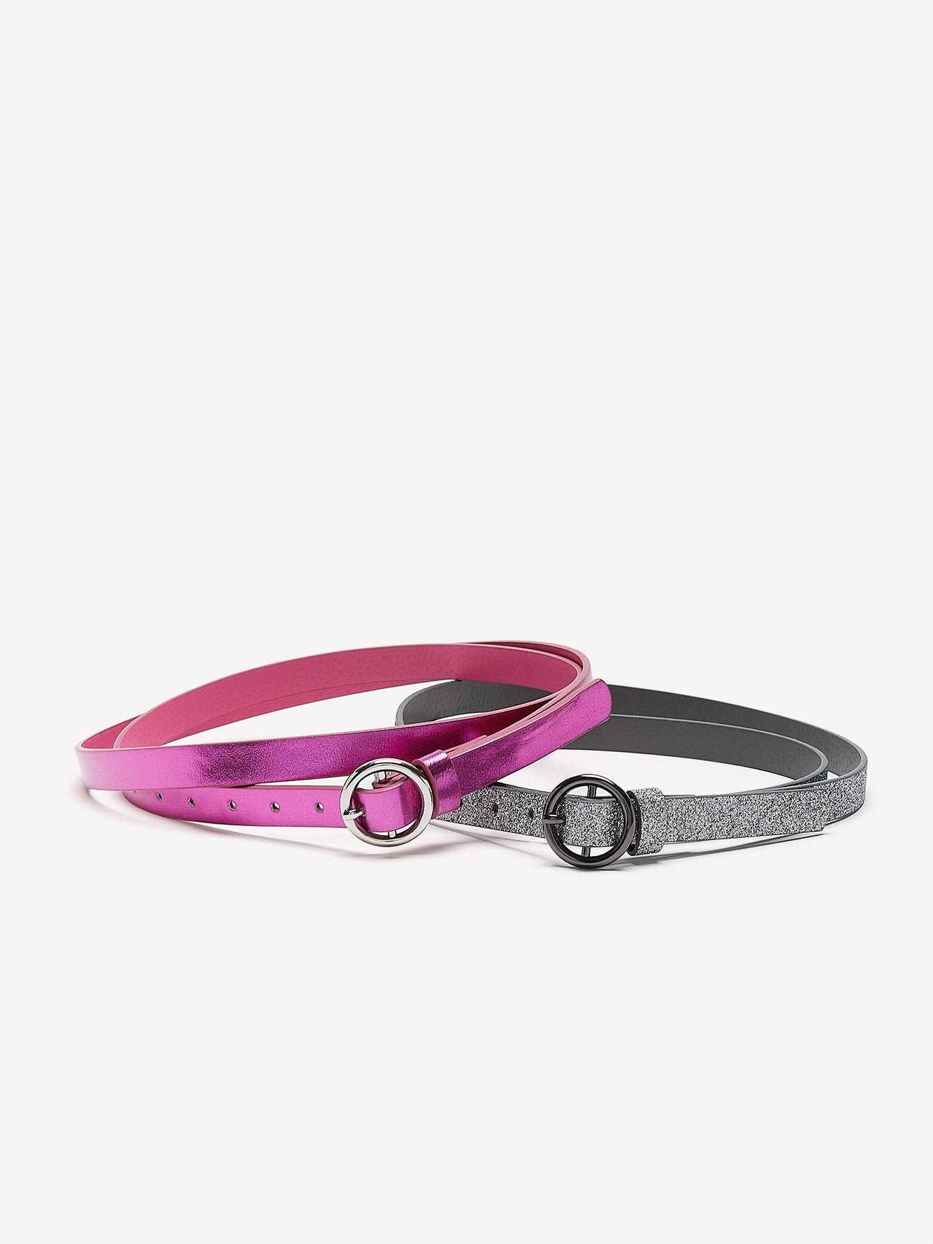 Metallic Faux-Leather Skinny Belts, Set of 2