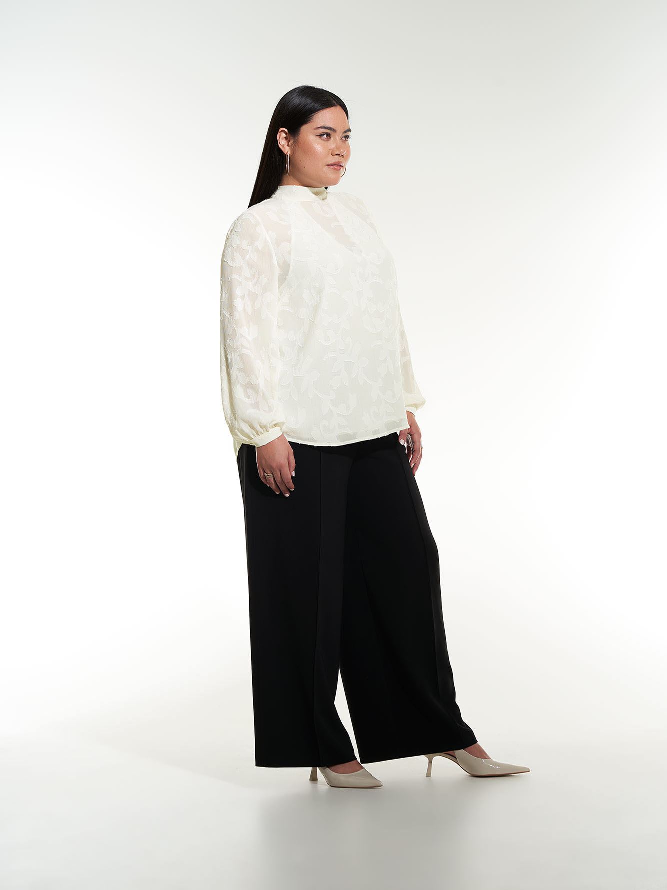 White Blouse with Satin V-Neck Cami Lining - Addition Elle