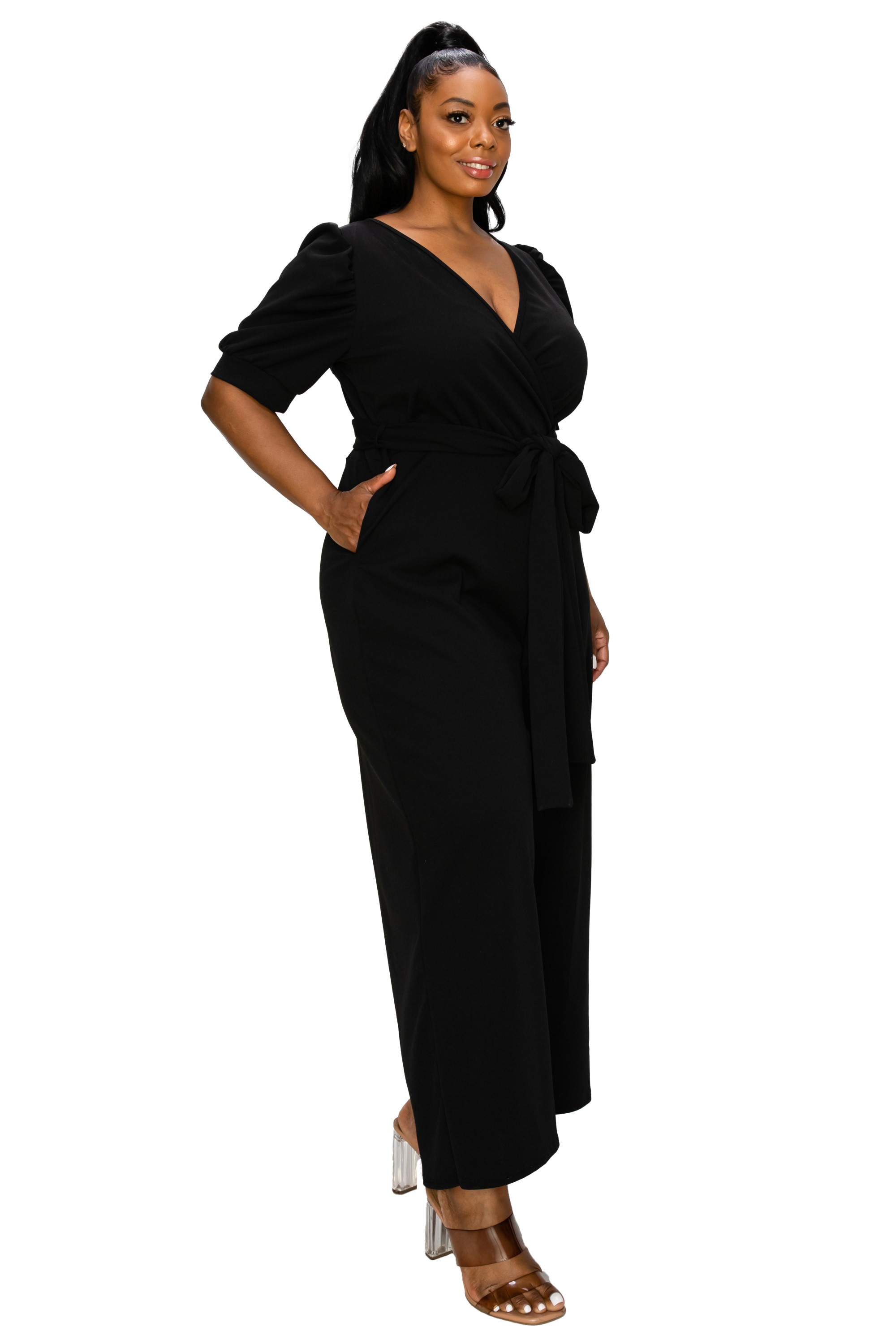 Iris Surplice Belted Pocket Jumpsuit - L I V D