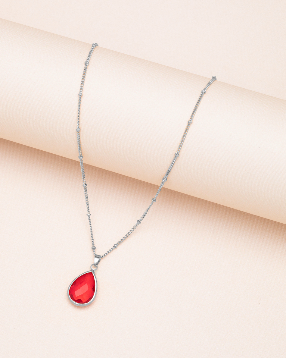 Goldtone January Garnet Birthstone Teardrop Necklace - Don't AsK