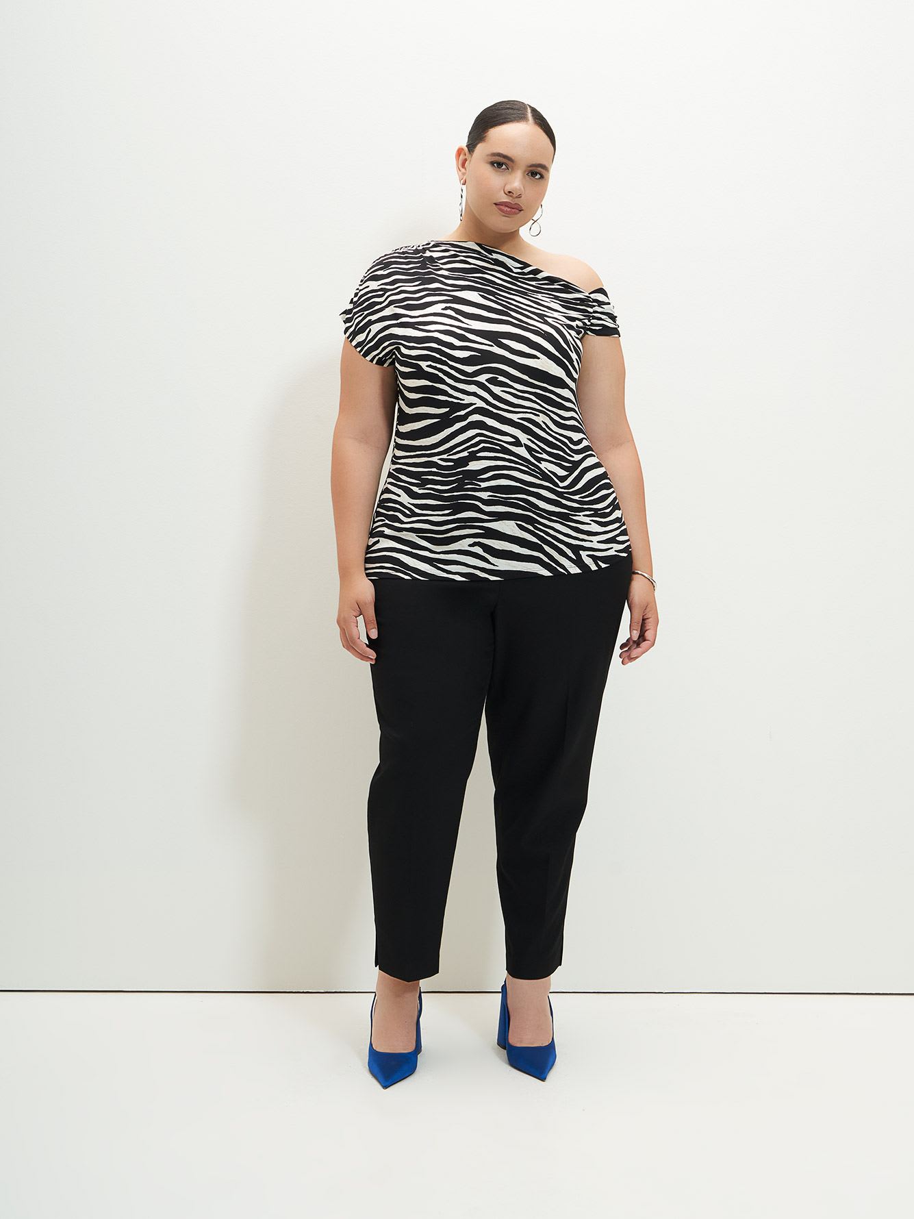 Zebra Off-Shoulder Drape Knit Top - Addition Elle