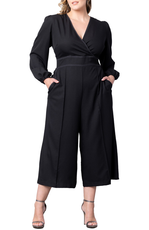 Kiyonna Plus Size Tessa Cropped Wide Leg Jumpsuit (Plus Size)