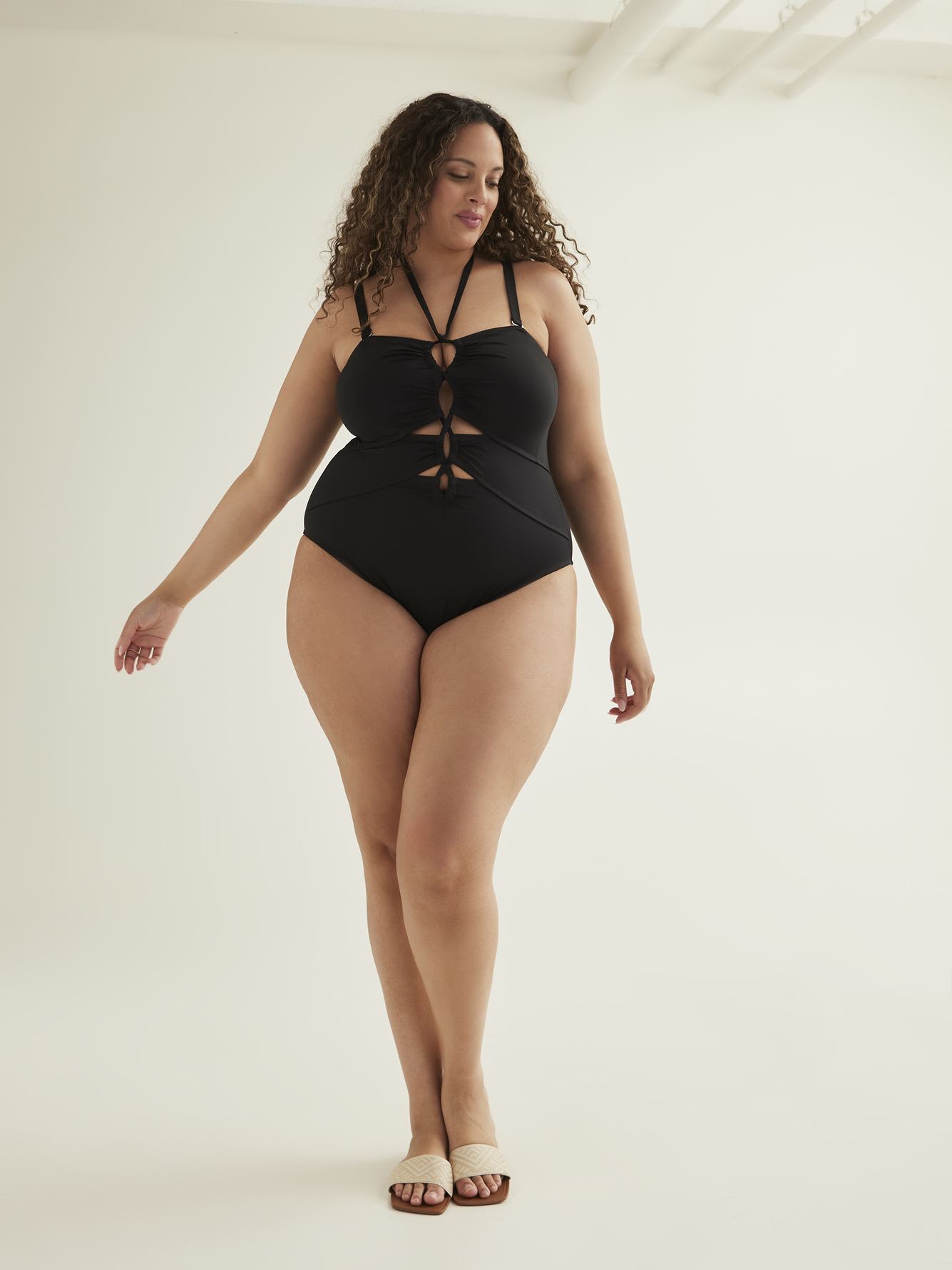 Black Lace-Up One-Piece Swimsuit