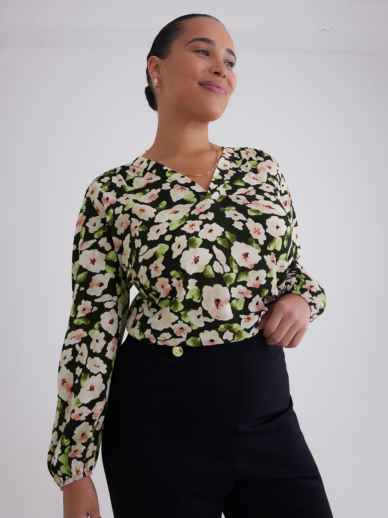 Printed V-Neck Blouse