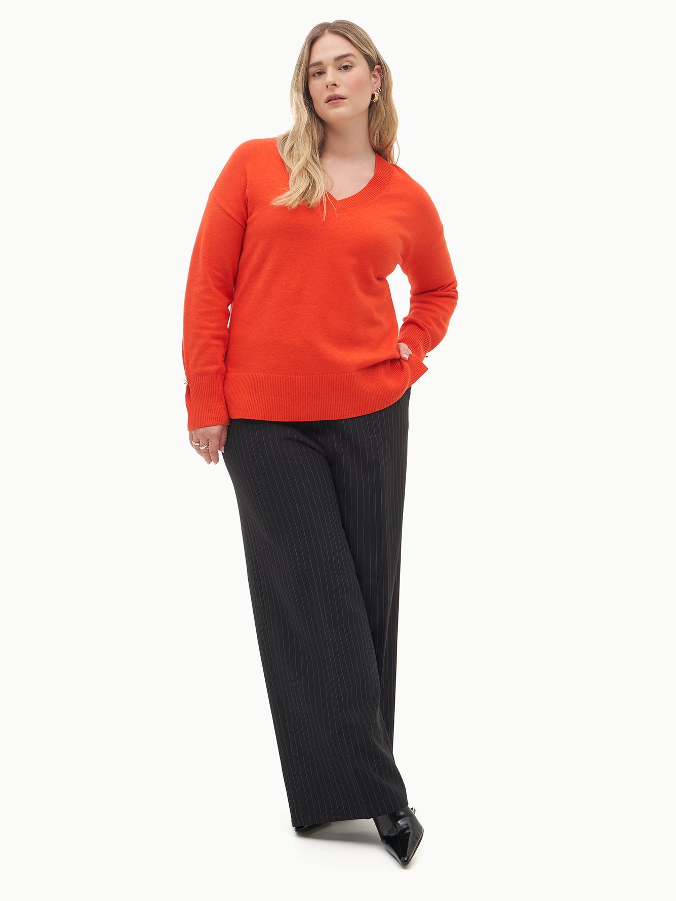 Coloured V-Neck Boxy Sweater - Addition Elle