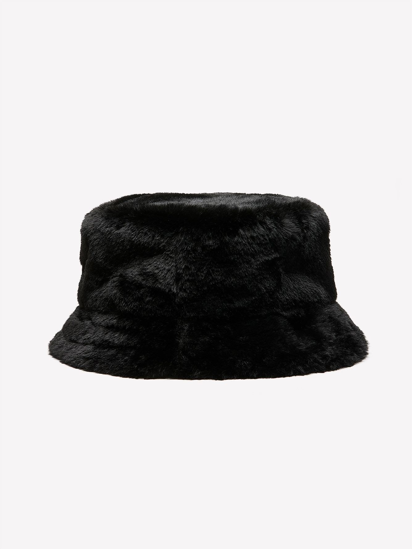 Black Faux-Fur Reversible Bucket Hat