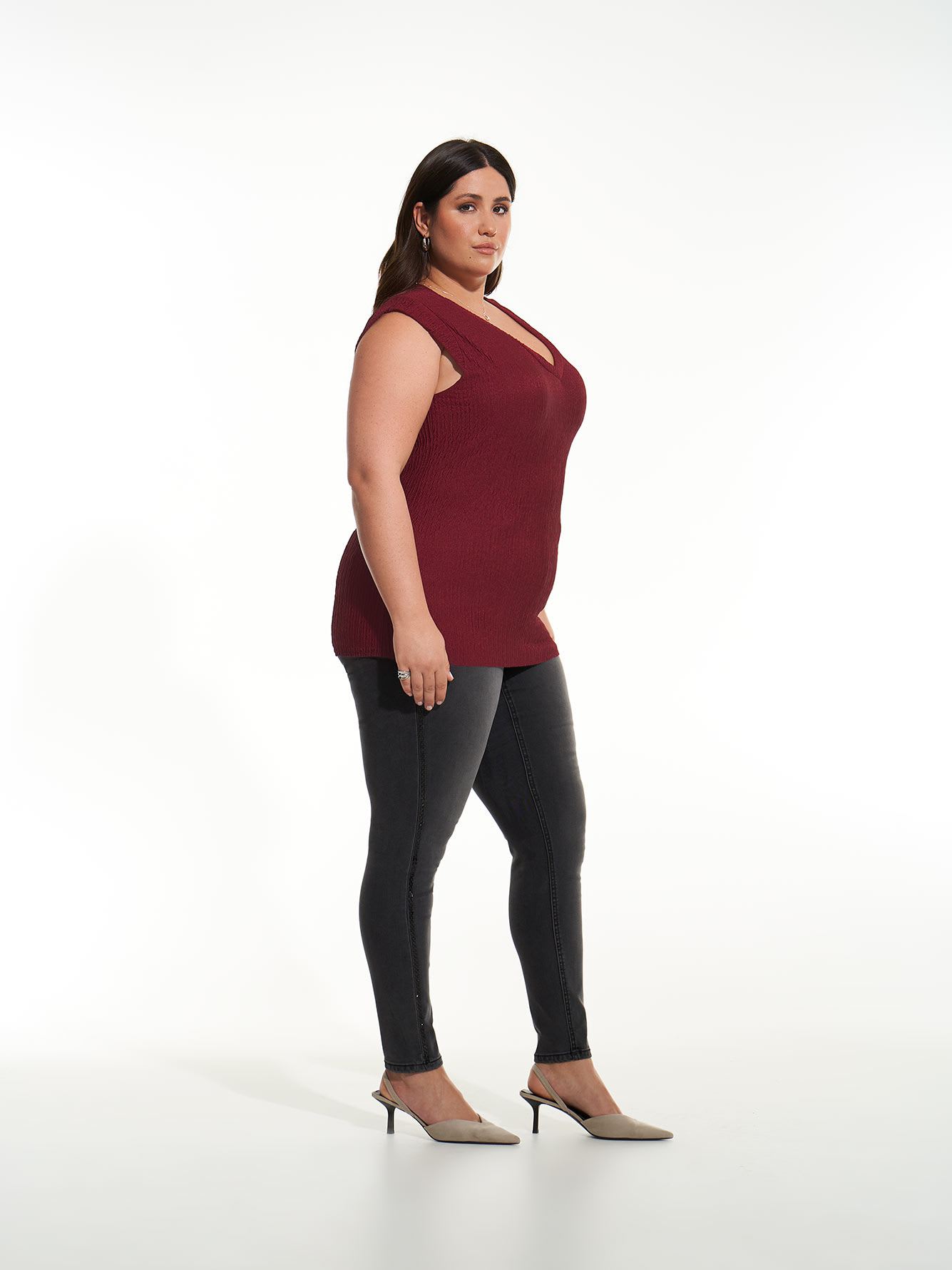 Textured Knit V-Neck Top - Addition Elle
