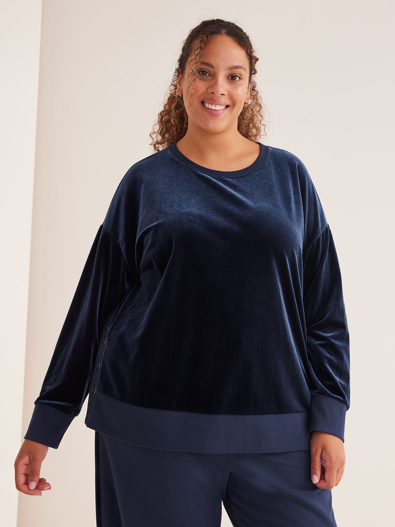 Velvet and French Terry Crewneck Top - Active Zone