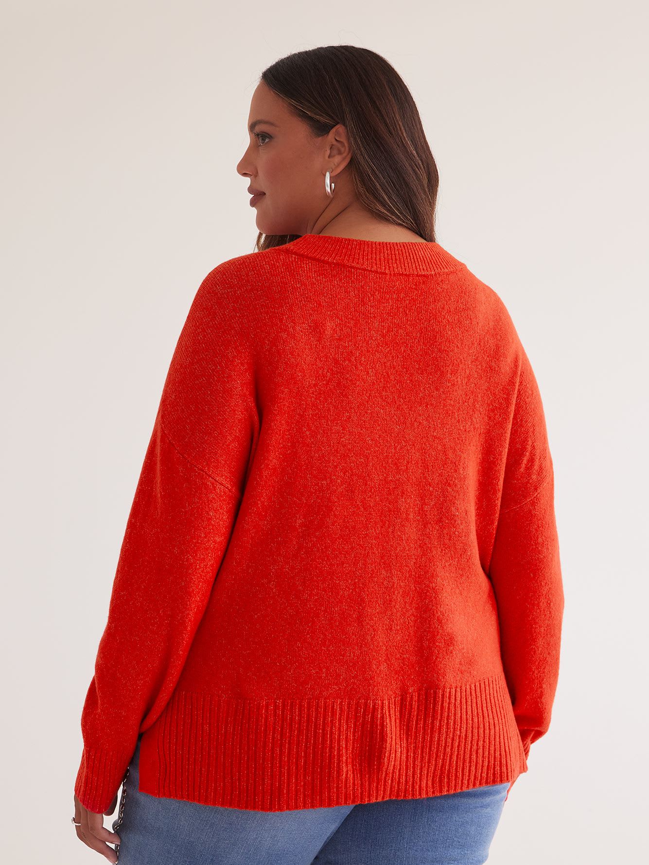 Crewneck Sweater with High Side Slits