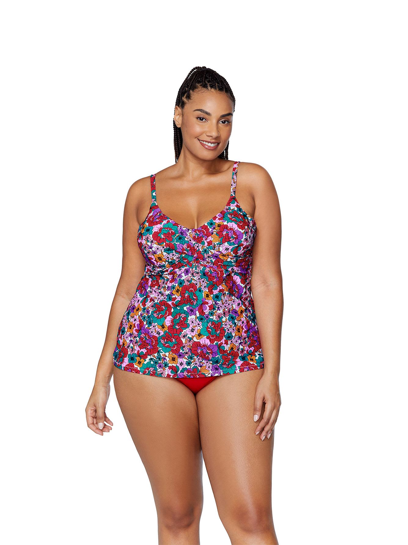 Floral-Print Aeries Tankini Top - Raisins Curve
