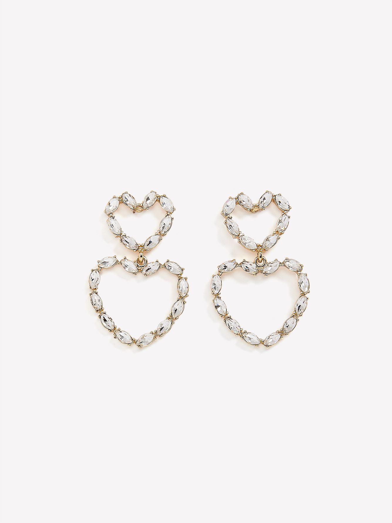Double Stone Heart Drop Earrings