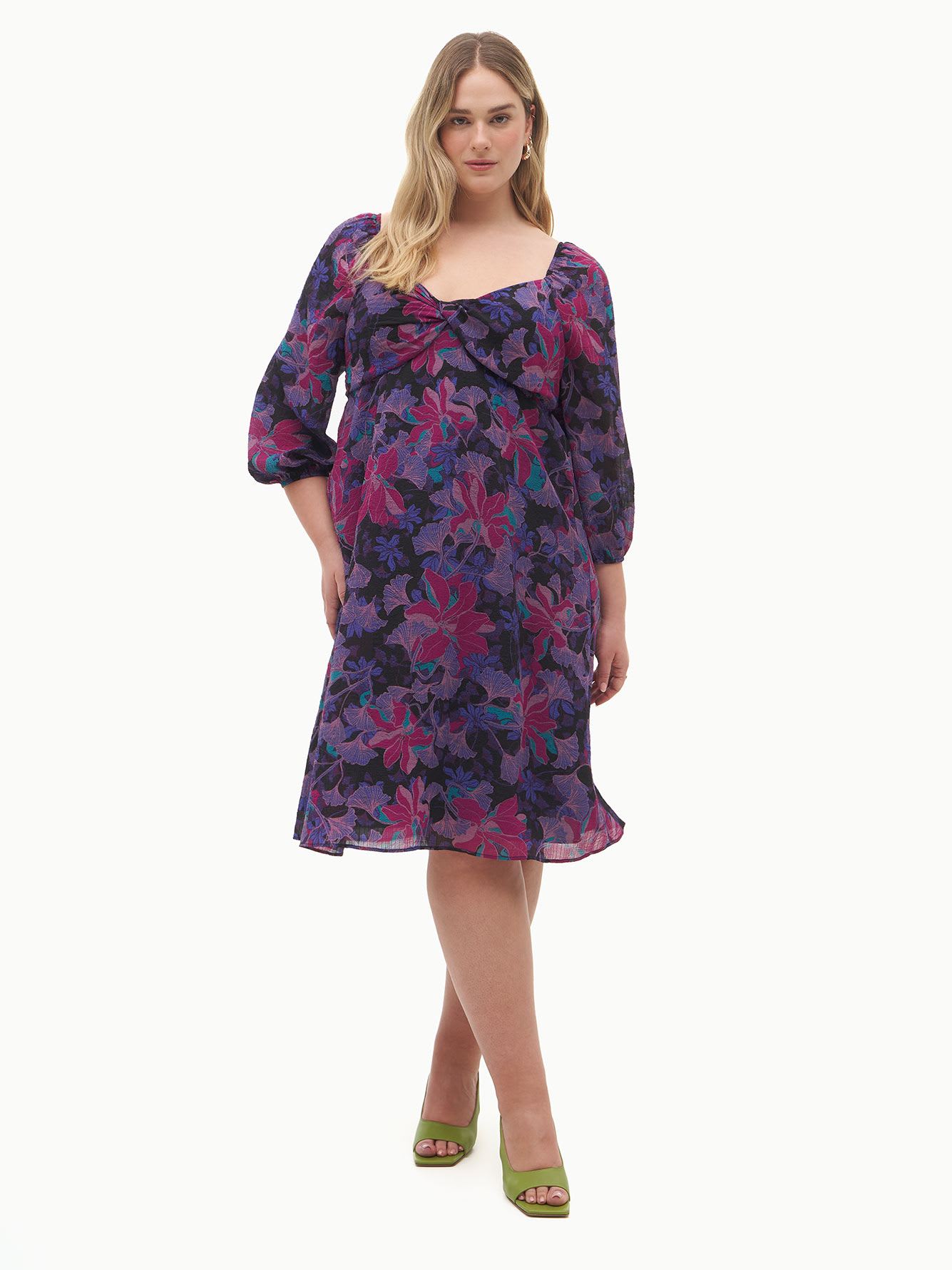 Woven Dress With 3/4 Sleeves - Addition Elle