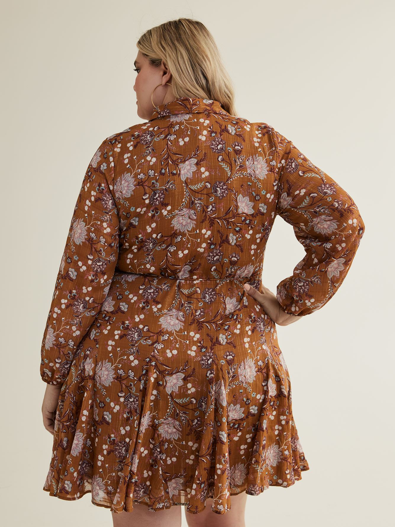 Floral Buttoned Down Shirt Dress with Flared Skirt