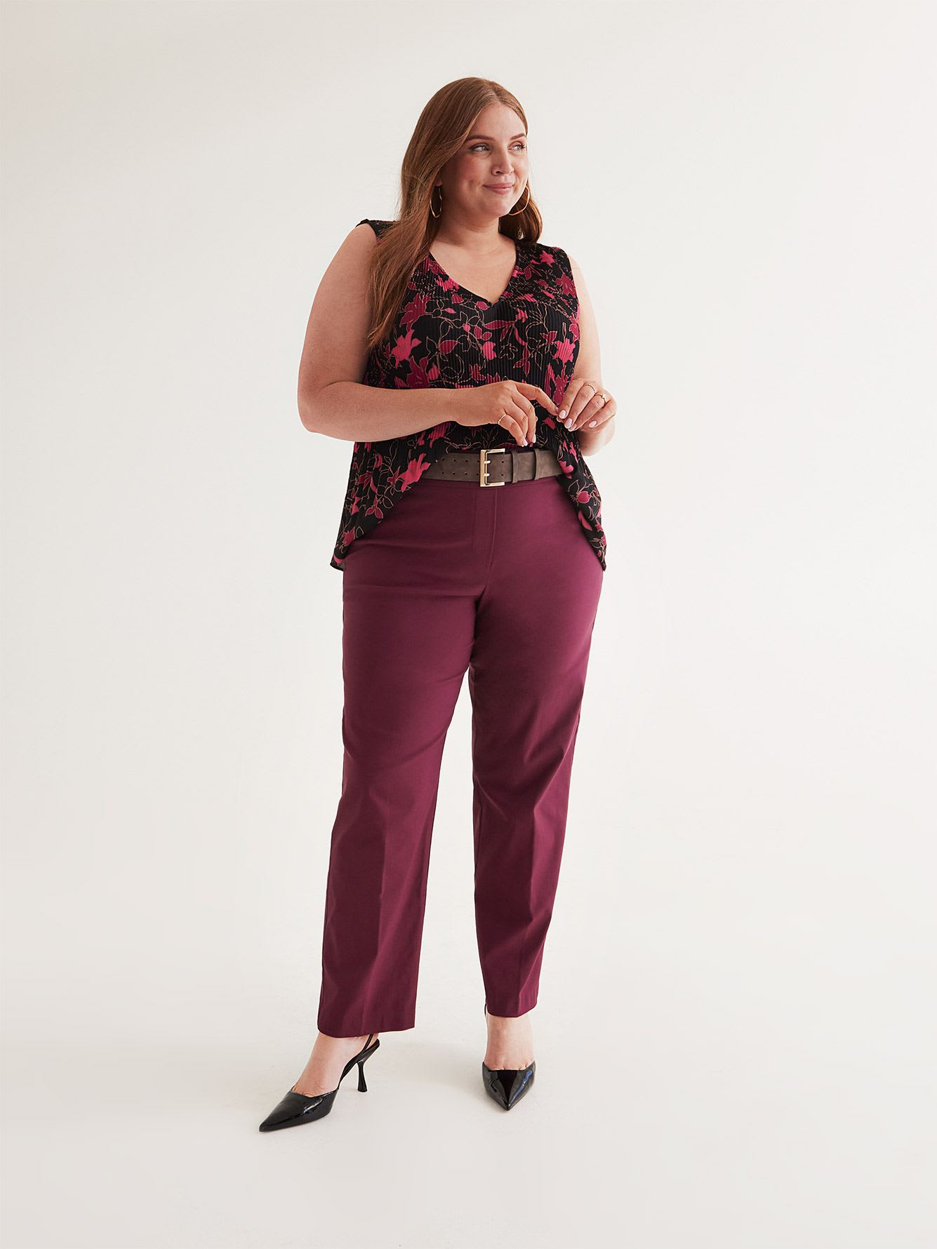 Responsible, Petite, Maroon Straight-Leg Savvy Pant - PENN. Essentials