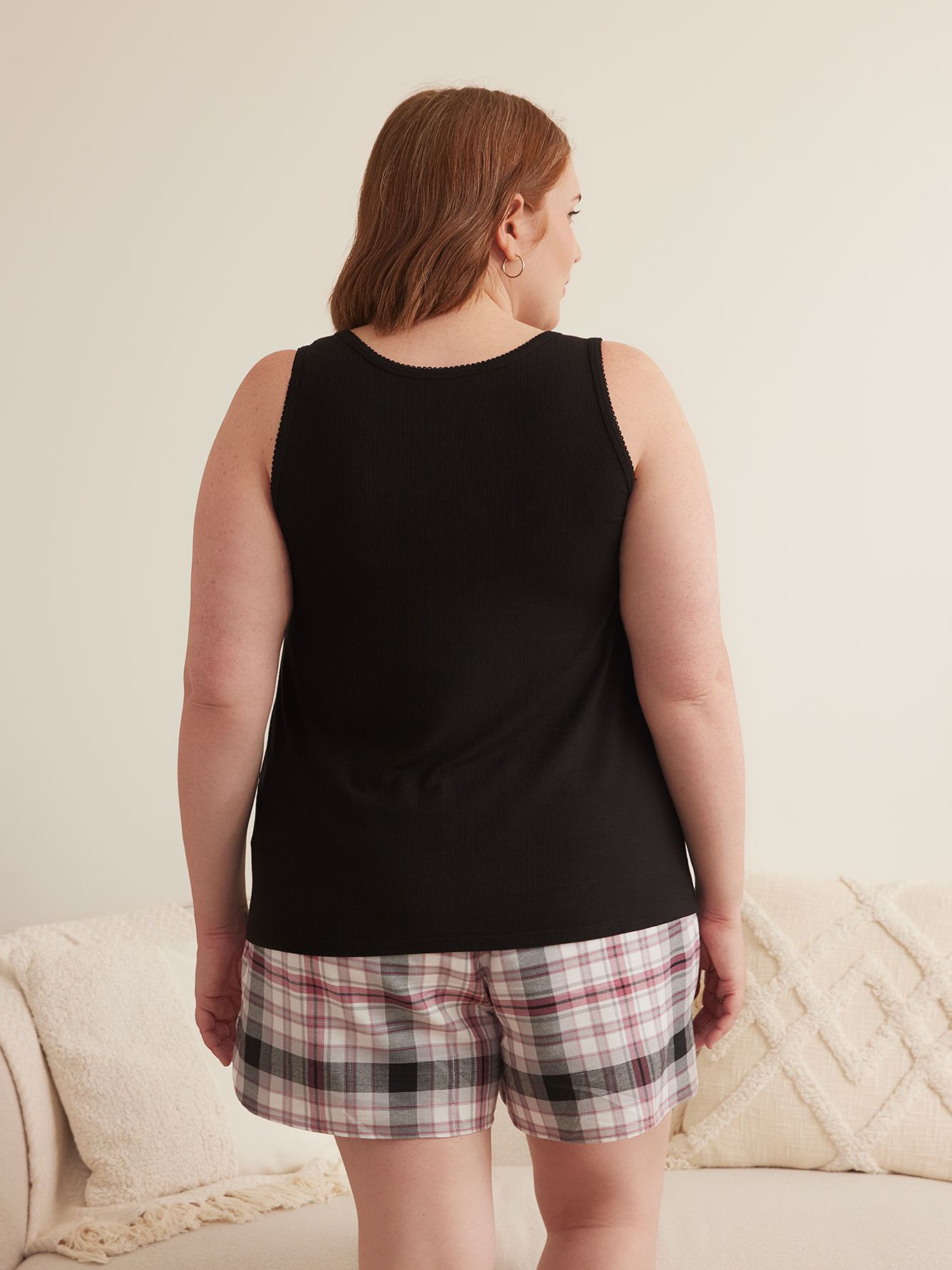Ribbed Knit U-Neck Pyjama Tank Top - ti Voglio
