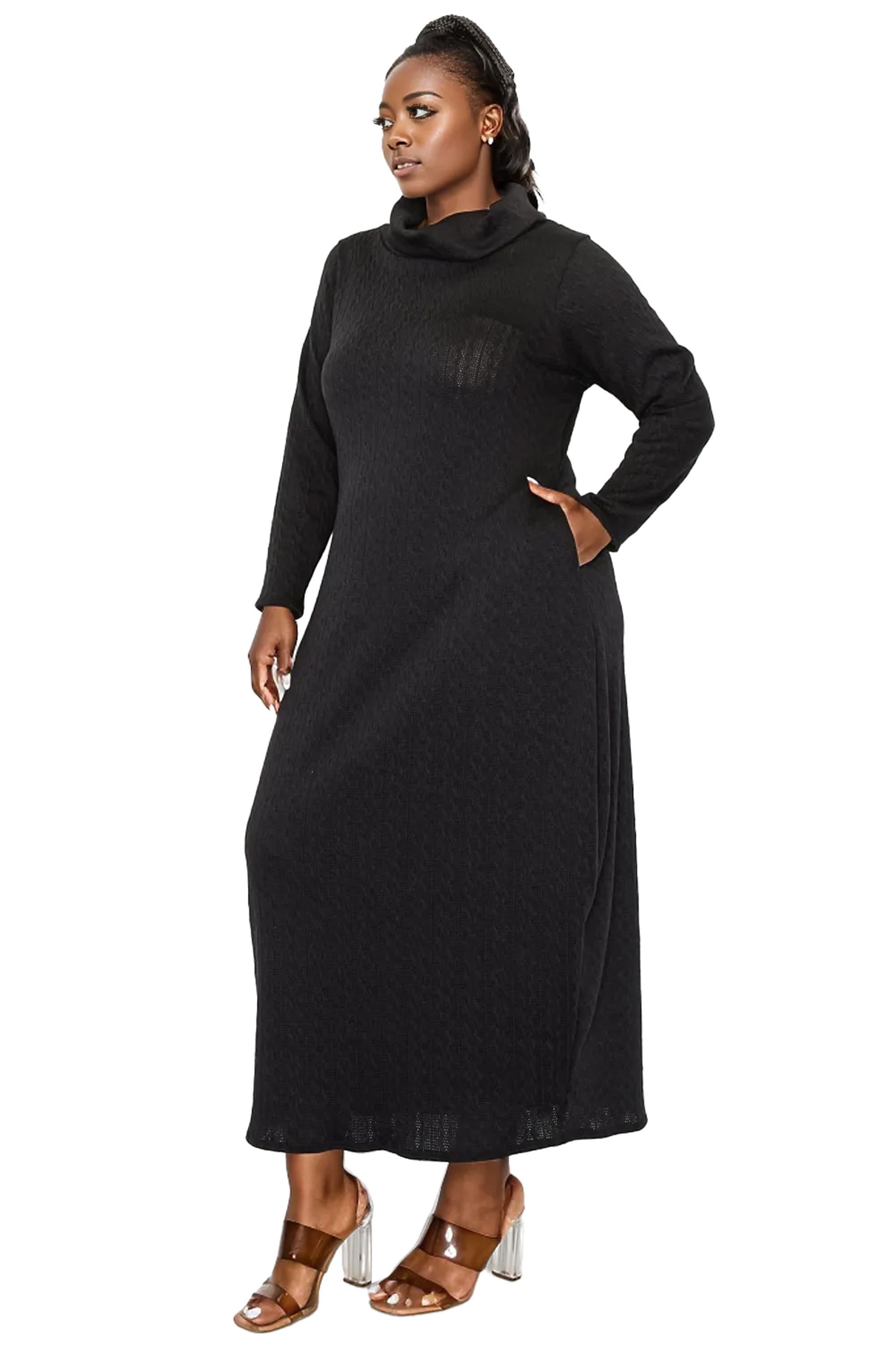 Lana Cowl Turtle Neck Pocket Sweater Dress - L I V D