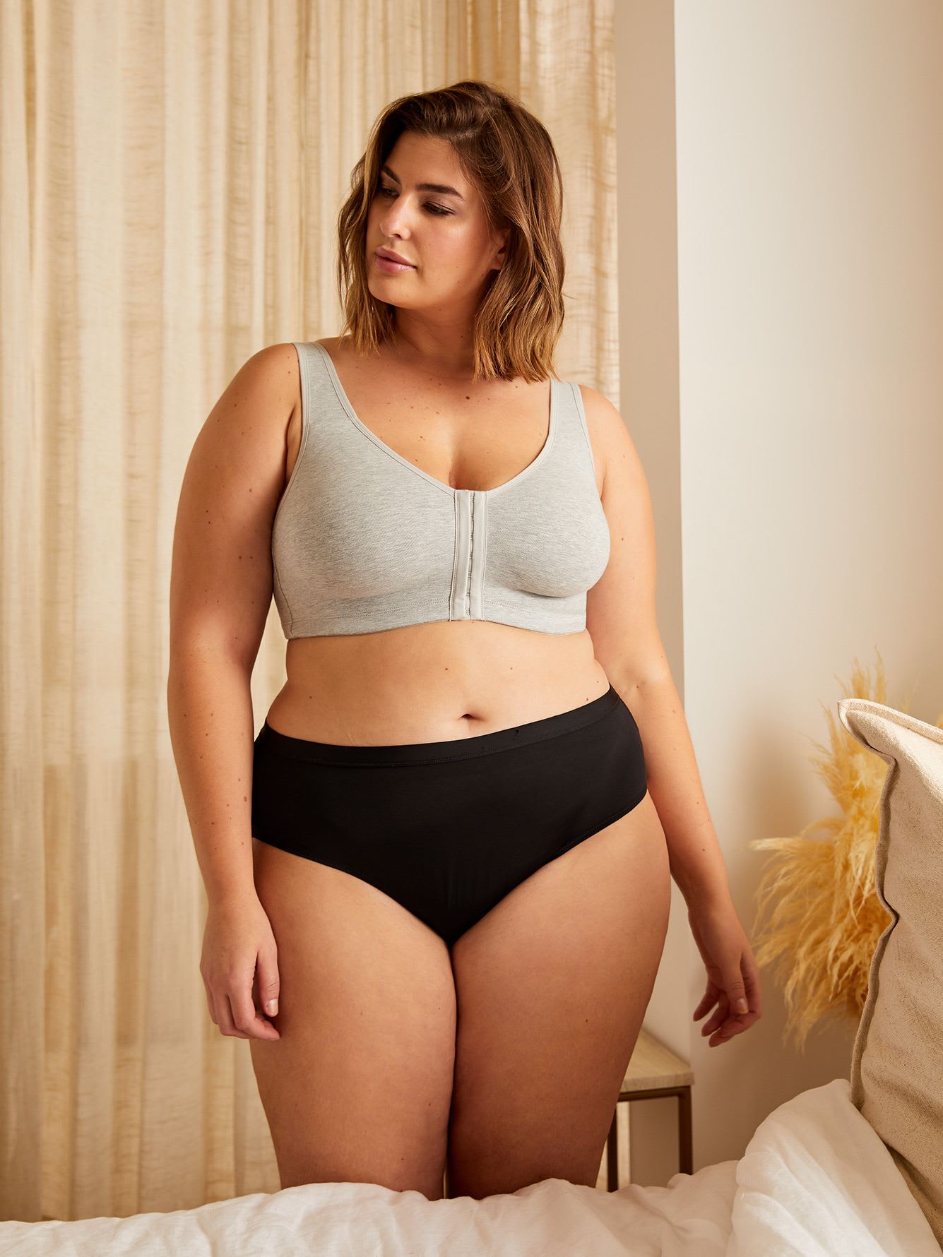 Front Closure Wireless Heather Cotton Bra, G-H Cups - tiVOGLIO