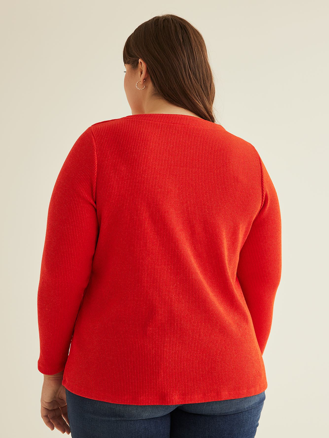 Ribbed Long-Sleeve Mock Neck Knit Top