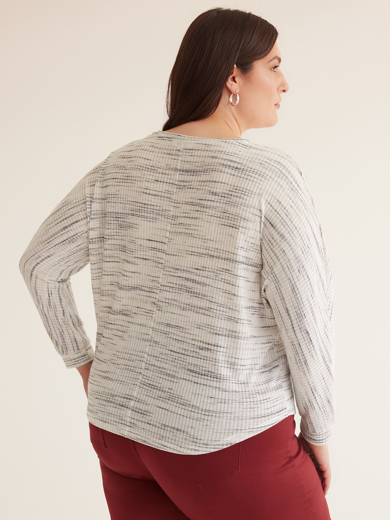 Dolman-Sleeve Mock-Neck Ribbed Knit Top