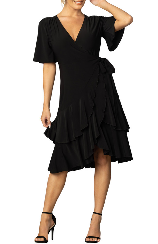 Kiyonna Miranda Double Ruffle Wrap Dress with Sleeves