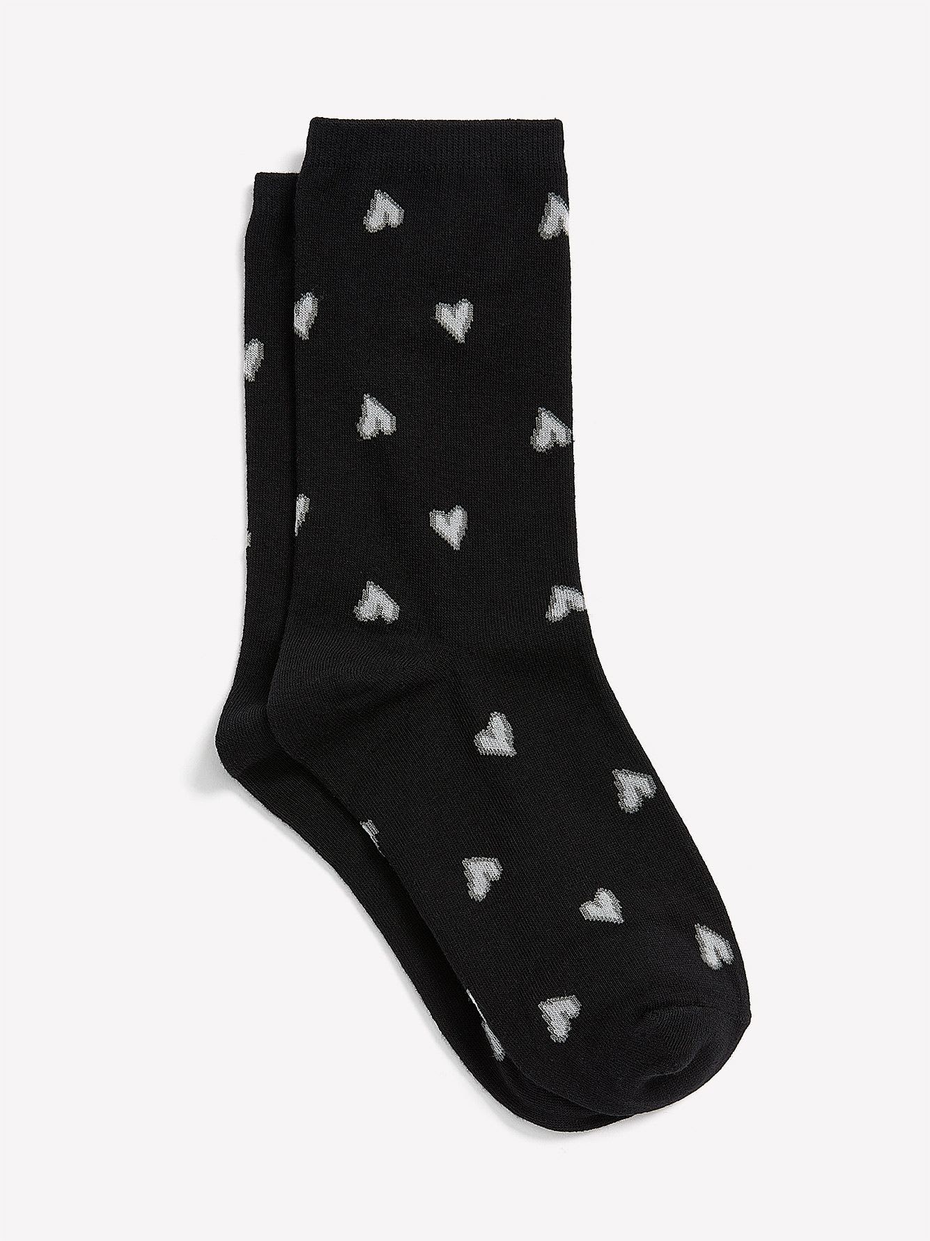 Black Crew Socks, Heart Print